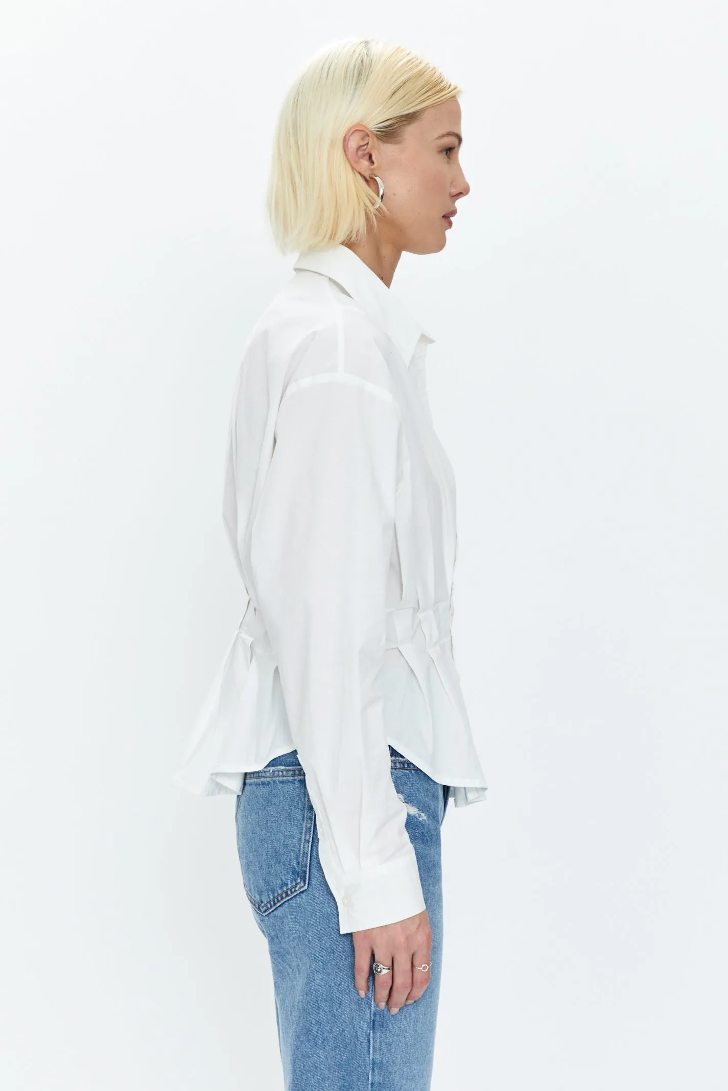 Julie Pleated Button Down Shirt - Le Blanc