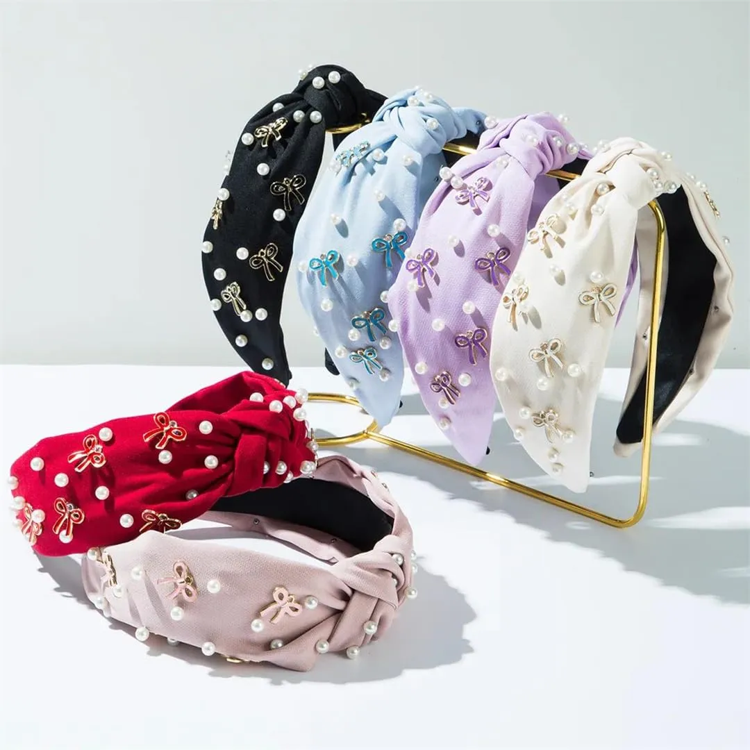 Knotted Wide Brim Hair Band Women's Beaded Bowknot Accessories Headband Sweet Hair Accessories