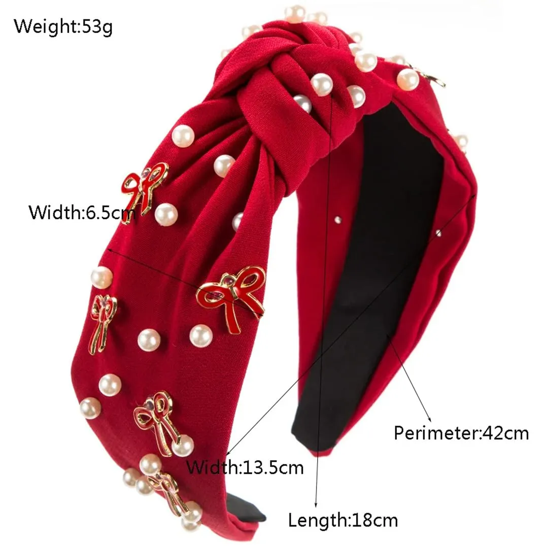 Knotted Wide Brim Hair Band Women's Beaded Bowknot Accessories Headband Sweet Hair Accessories