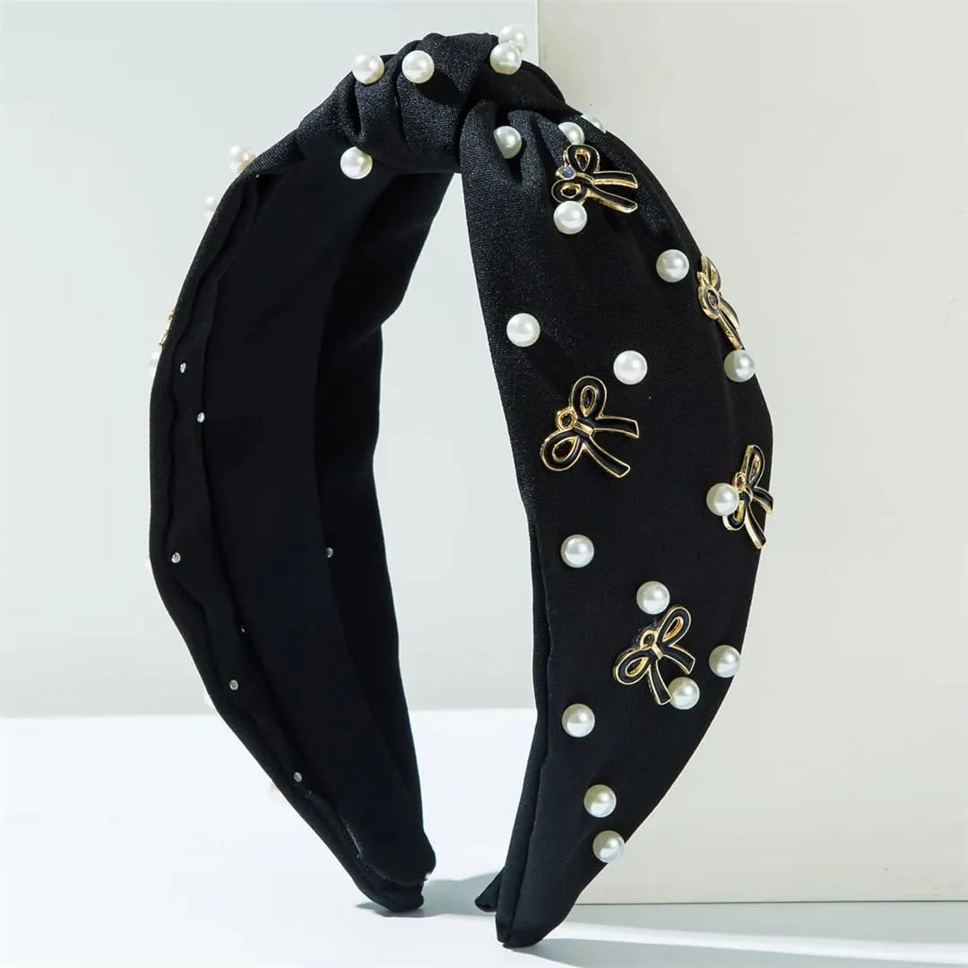 Knotted Wide Brim Hair Band Women's Beaded Bowknot Accessories Headband Sweet Hair Accessories
