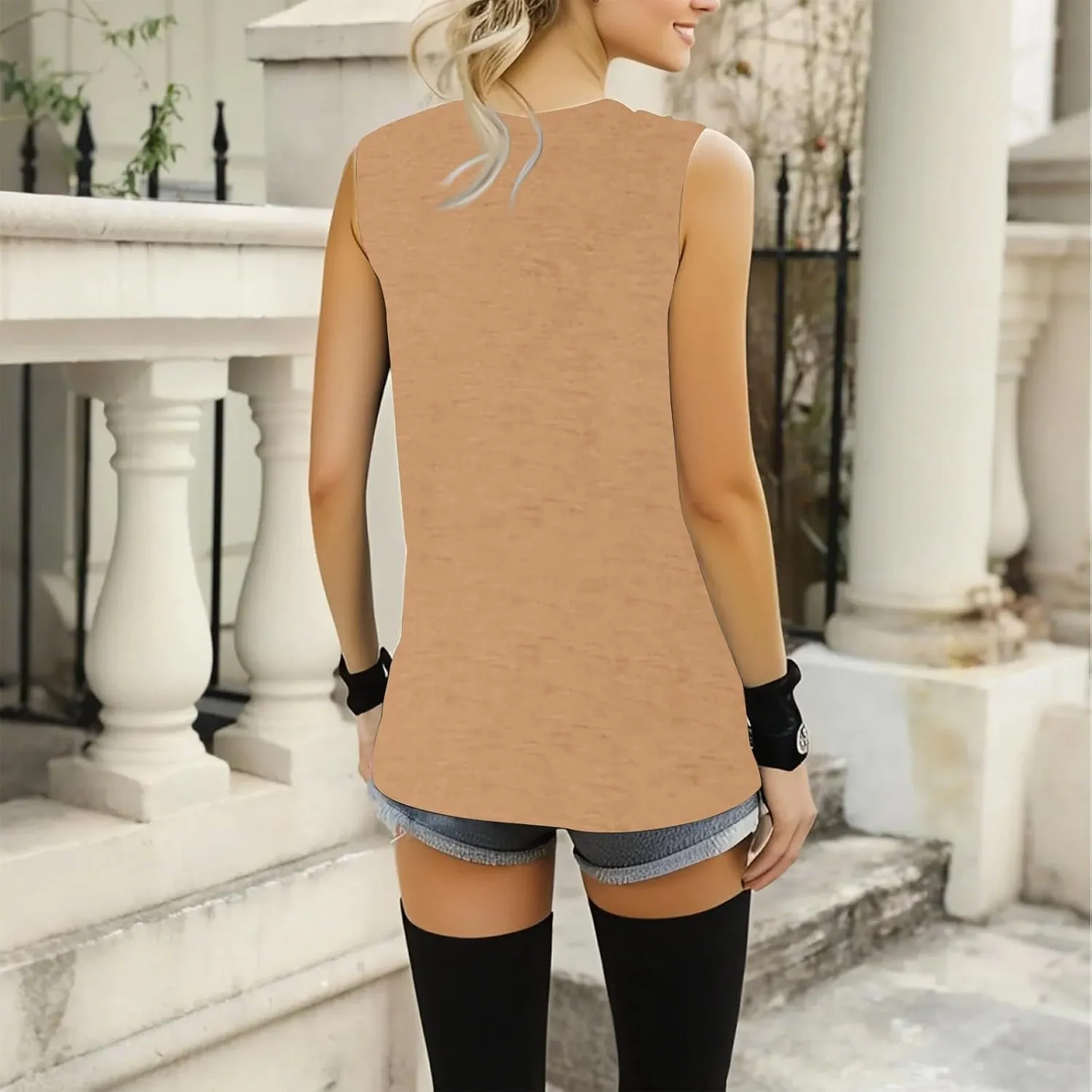 KUIOLYPOER Tank Tops for Women Spring Summer V Neck Sleeveless T Shirts Camisole Tops for Women Trendy Outfits Tee