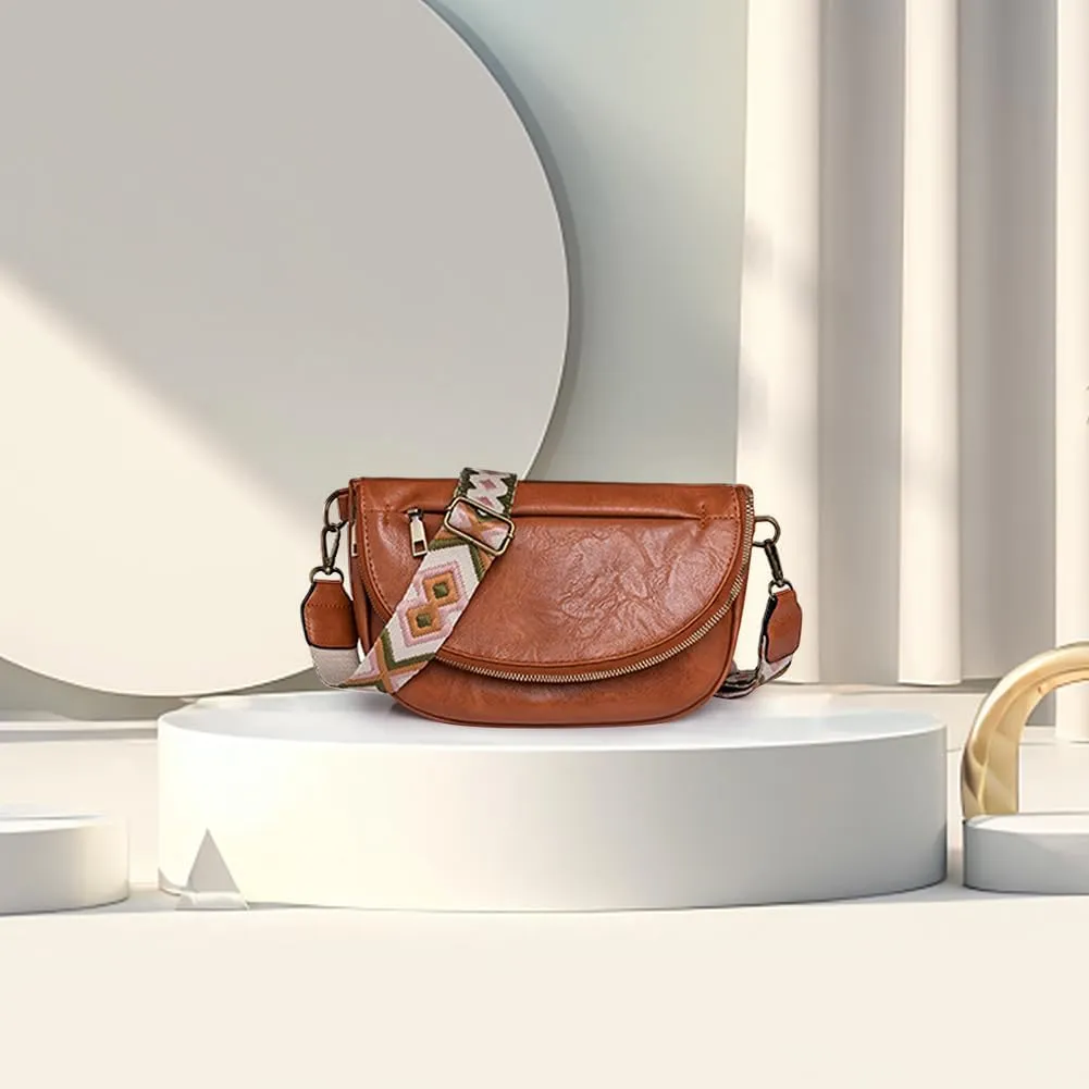 Large Capacity PU Leather Half Moon Crossbody Bag Adjustable Guitar Strap Crossbody Purses Women Stylish Satchel B