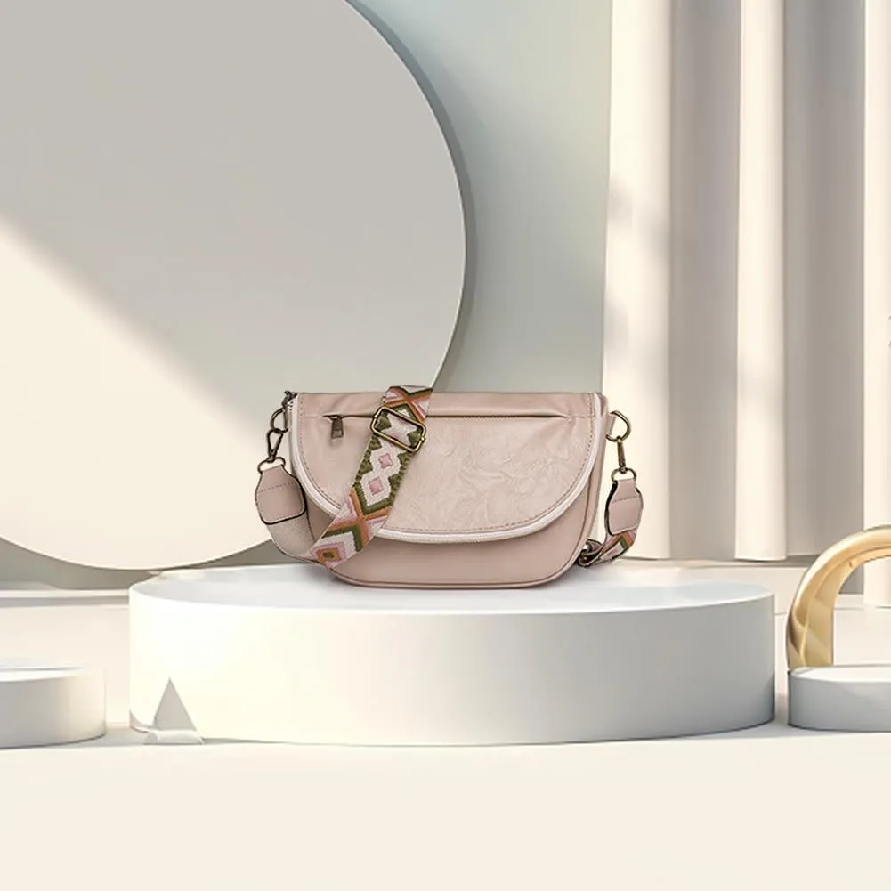 Large Capacity PU Leather Half Moon Crossbody Bag Adjustable Guitar Strap Crossbody Purses Women Stylish Satchel B