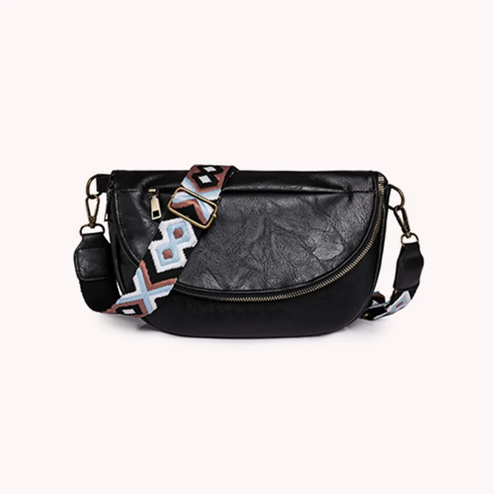 Large Capacity PU Leather Half Moon Crossbody Bag Adjustable Guitar Strap Crossbody Purses Women Stylish Satchel B