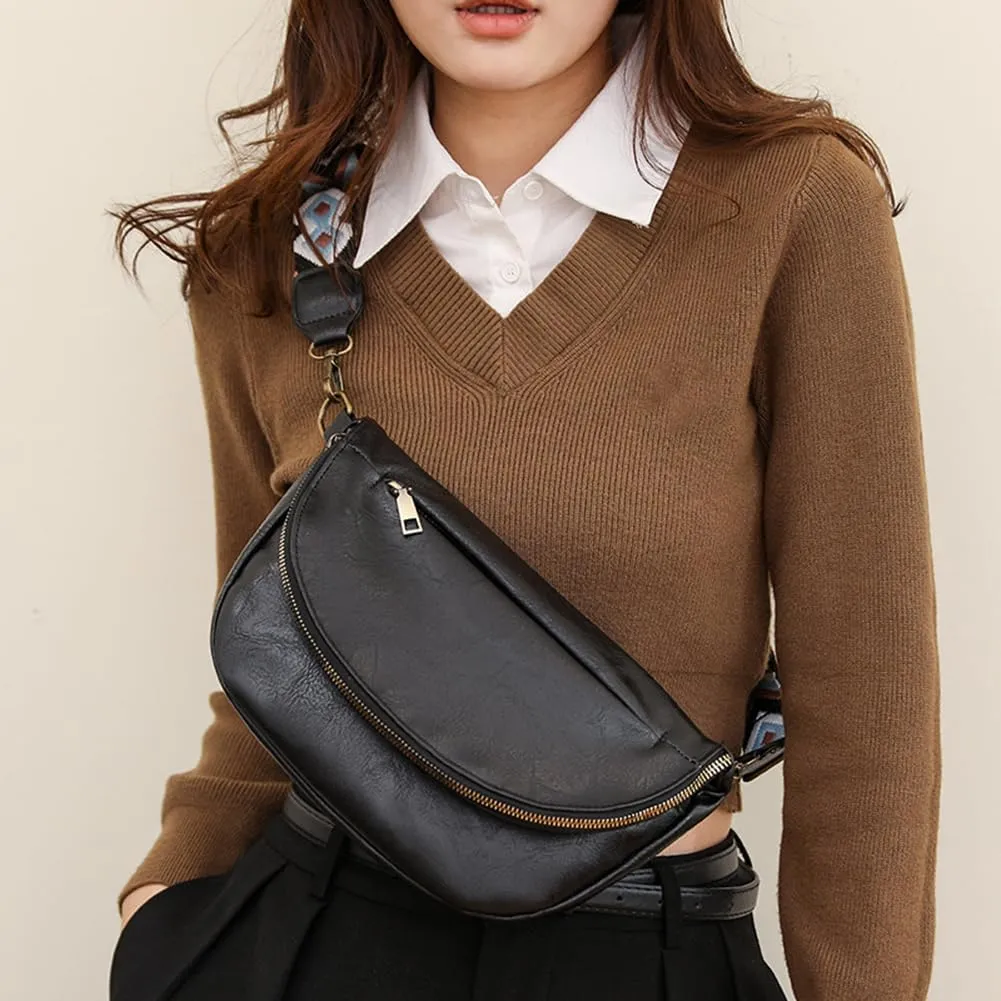 Large Capacity PU Leather Half Moon Crossbody Bag Adjustable Guitar Strap Crossbody Purses Women Stylish Satchel B