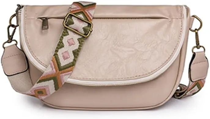 Large Capacity PU Leather Half Moon Crossbody Bag Adjustable Guitar Strap Crossbody Purses Women Stylish Satchel B
