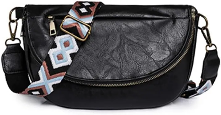 Large Capacity PU Leather Half Moon Crossbody Bag Adjustable Guitar Strap Crossbody Purses Women Stylish Satchel B