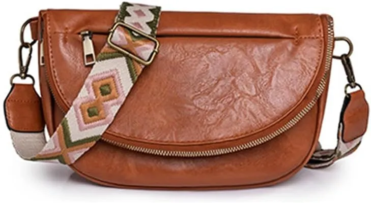 Large Capacity PU Leather Half Moon Crossbody Bag Adjustable Guitar Strap Crossbody Purses Women Stylish Satchel B