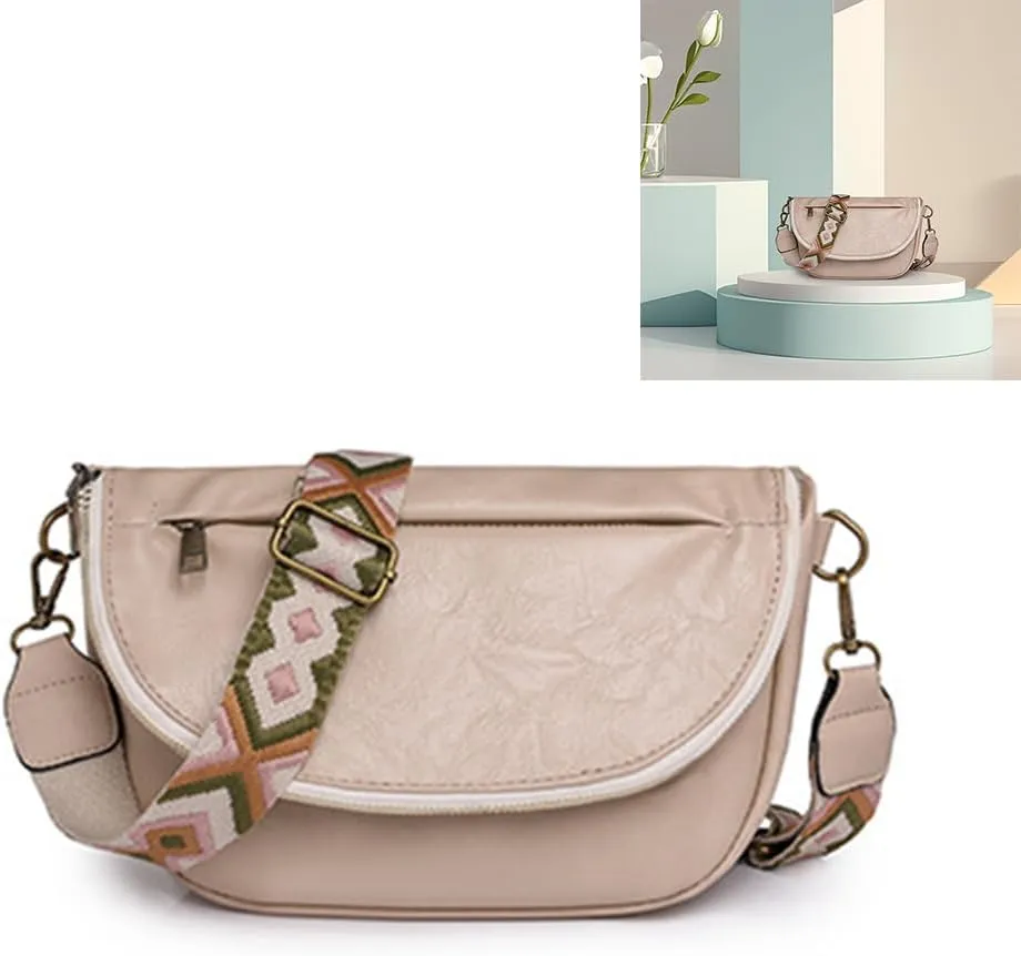 Large Capacity PU Leather Half Moon Crossbody Bag Adjustable Guitar Strap Crossbody Purses Women Stylish Satchel B