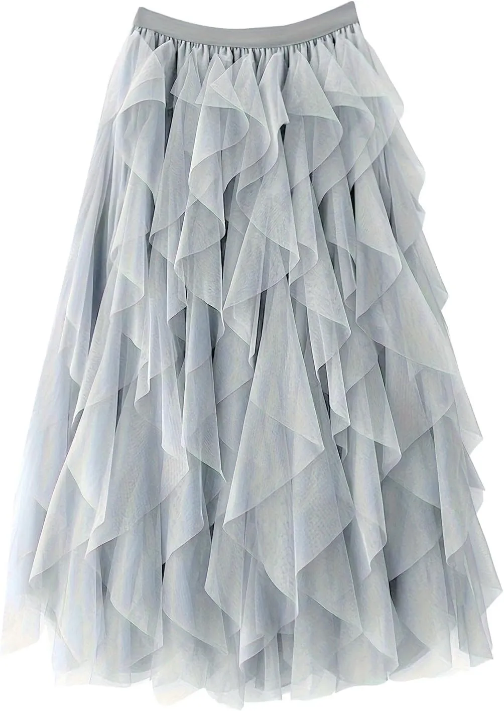 Layered Tutu Skirts for Women High Waist A Line Fairy Ruffle Mesh Midi Tulle Skirt Bridesmaid Wedding Irregular Skirt