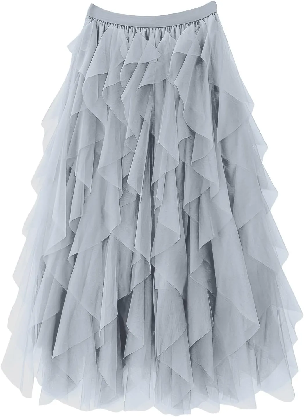Layered Tutu Skirts for Women High Waist A Line Fairy Ruffle Mesh Midi Tulle Skirt Bridesmaid Wedding Irregular Skirt