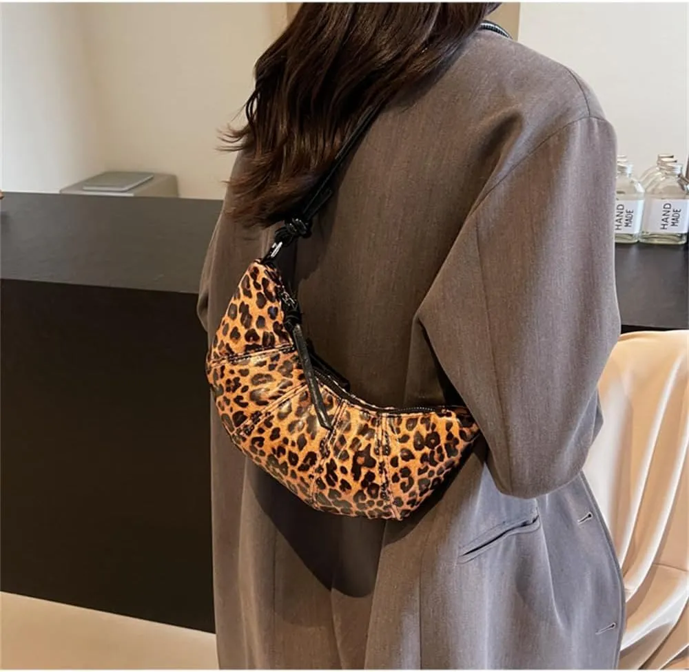 Leopard Hobo Crescent Dumpling Bag Cheetah Print Sling Half Moon Bag Leather Leopard Print Horn Bag Animal Print Bag