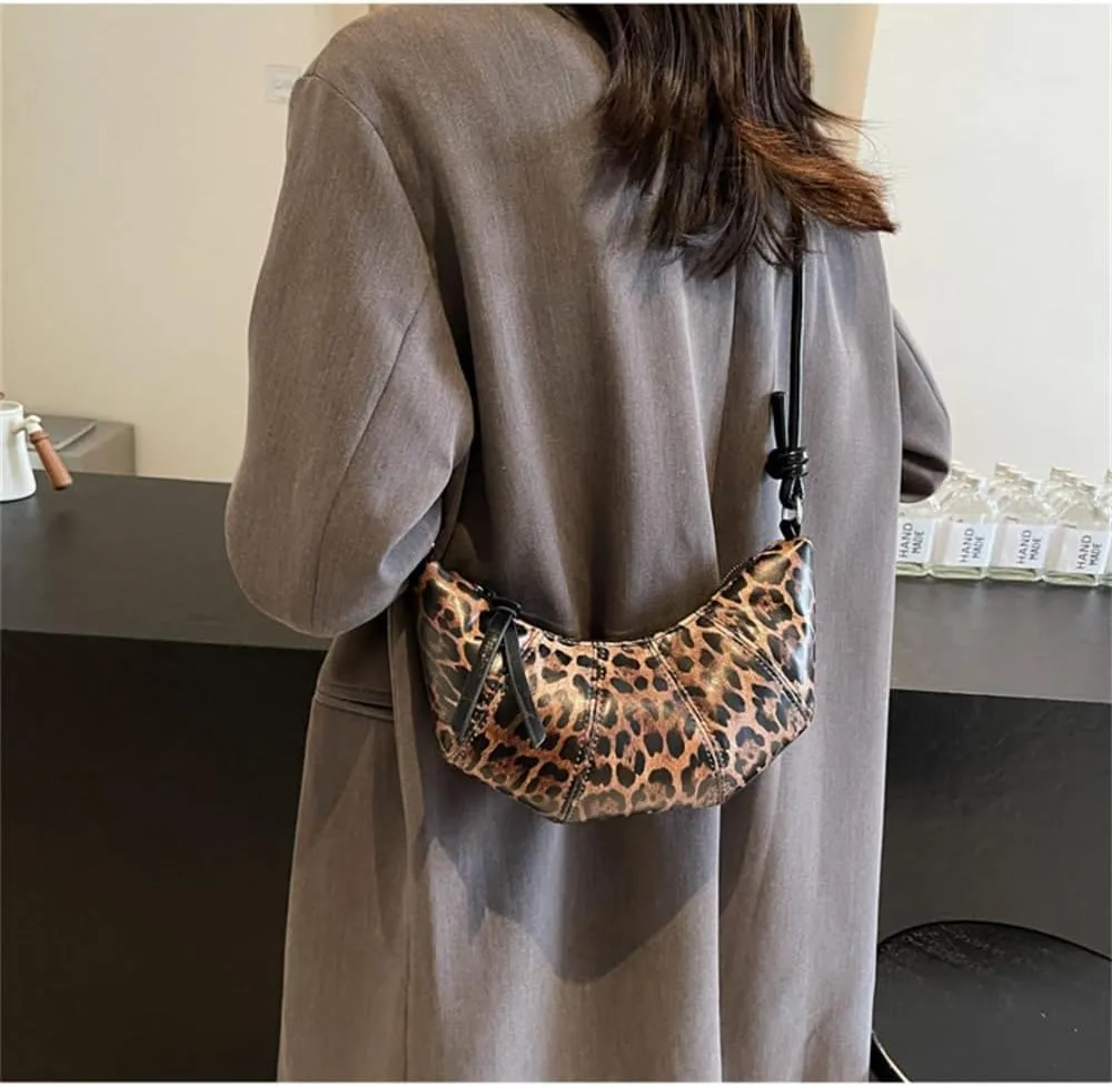 Leopard Hobo Crescent Dumpling Bag Cheetah Print Sling Half Moon Bag Leather Leopard Print Horn Bag Animal Print Bag