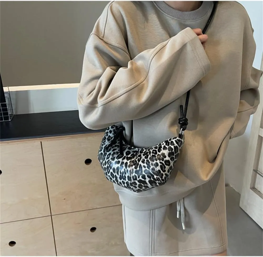 Leopard Hobo Crescent Dumpling Bag Cheetah Print Sling Half Moon Bag Leather Leopard Print Horn Bag Animal Print Bag