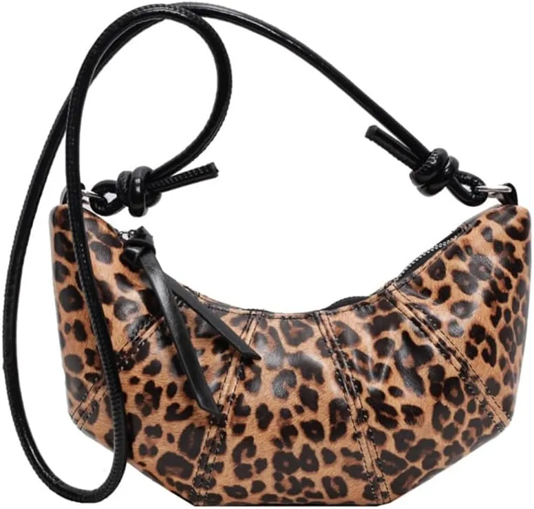 Leopard Hobo Crescent Dumpling Bag Cheetah Print Sling Half Moon Bag Leather Leopard Print Horn Bag Animal Print Bag
