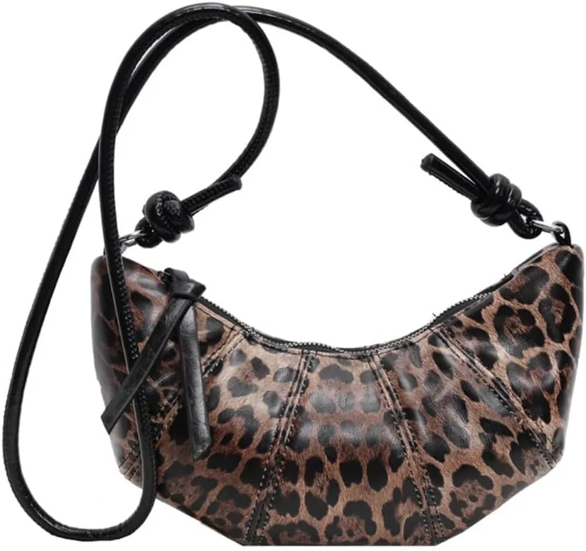 Leopard Hobo Crescent Dumpling Bag Cheetah Print Sling Half Moon Bag Leather Leopard Print Horn Bag Animal Print Bag