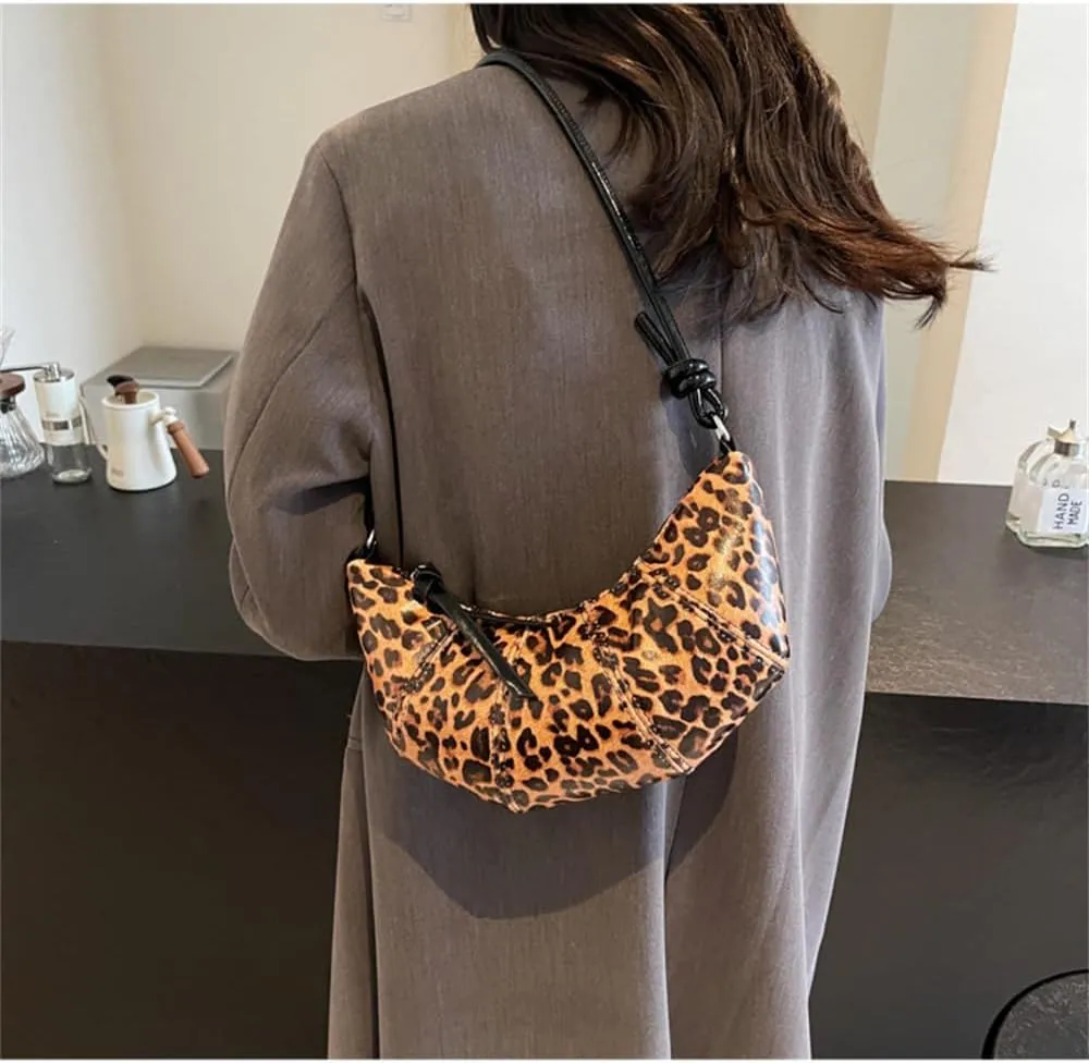Leopard Hobo Crescent Dumpling Bag Cheetah Print Sling Half Moon Bag Leather Leopard Print Horn Bag Animal Print Bag