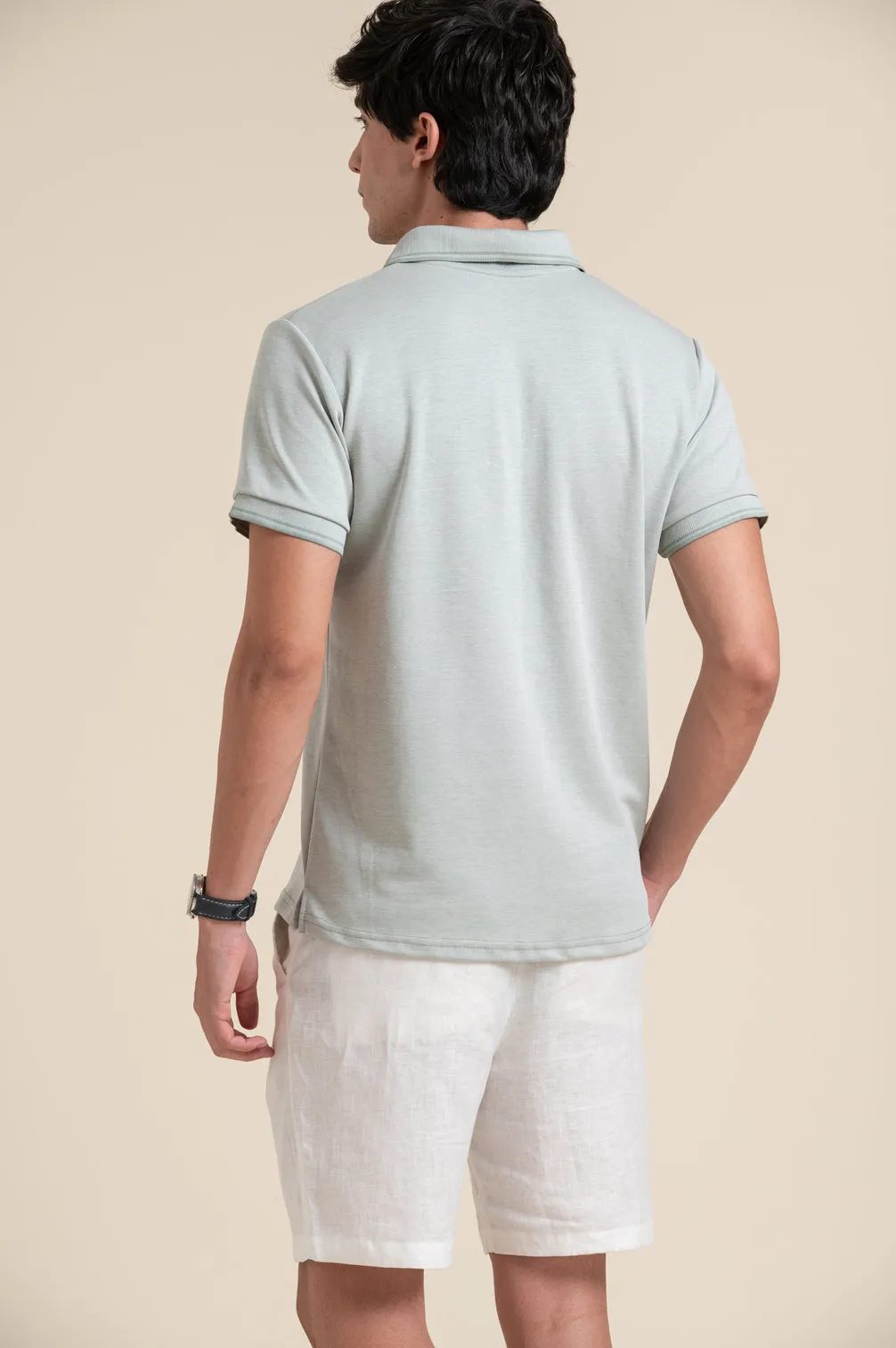 LIGHT GREEN PURE COTTON POLO COLLAR T-SHIRT