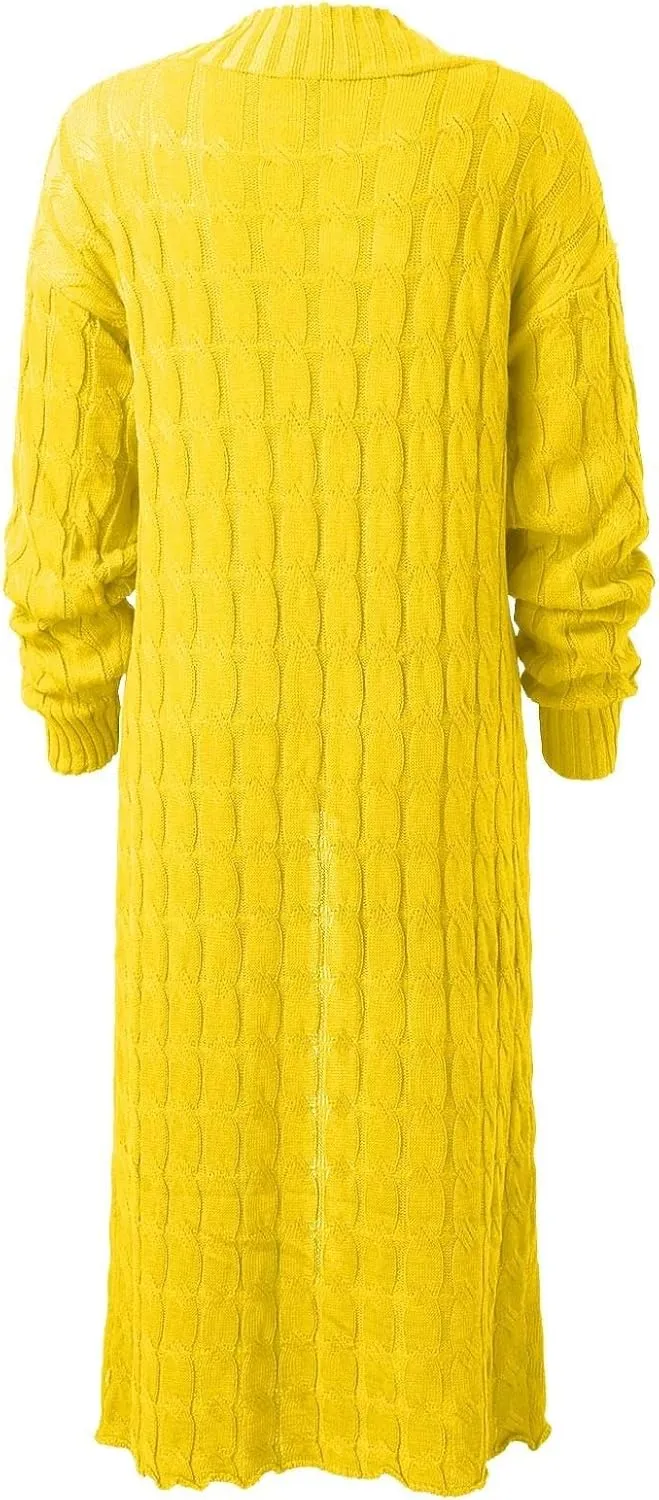Long Cardigan for Women Long Sleeve Cable Knit Loose Plain Fall Winter Trench Coat with Pocket Autumn Outwear Spring