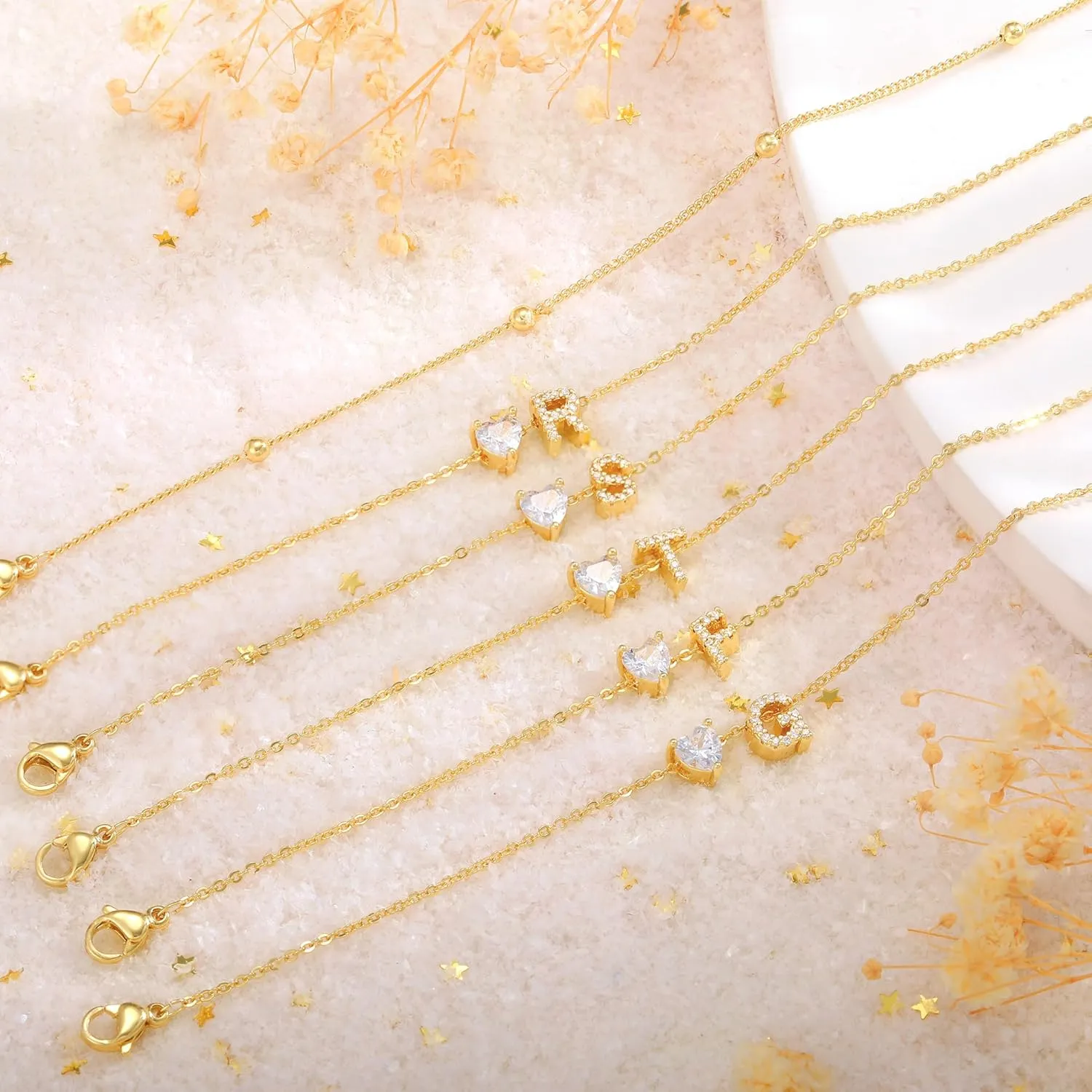 Love Heart Initial Gold Anklets for Women Dainty 14k Gold Plated CZ Anklet Trendy Waterproof Fashion Jewelry Gifts for Women