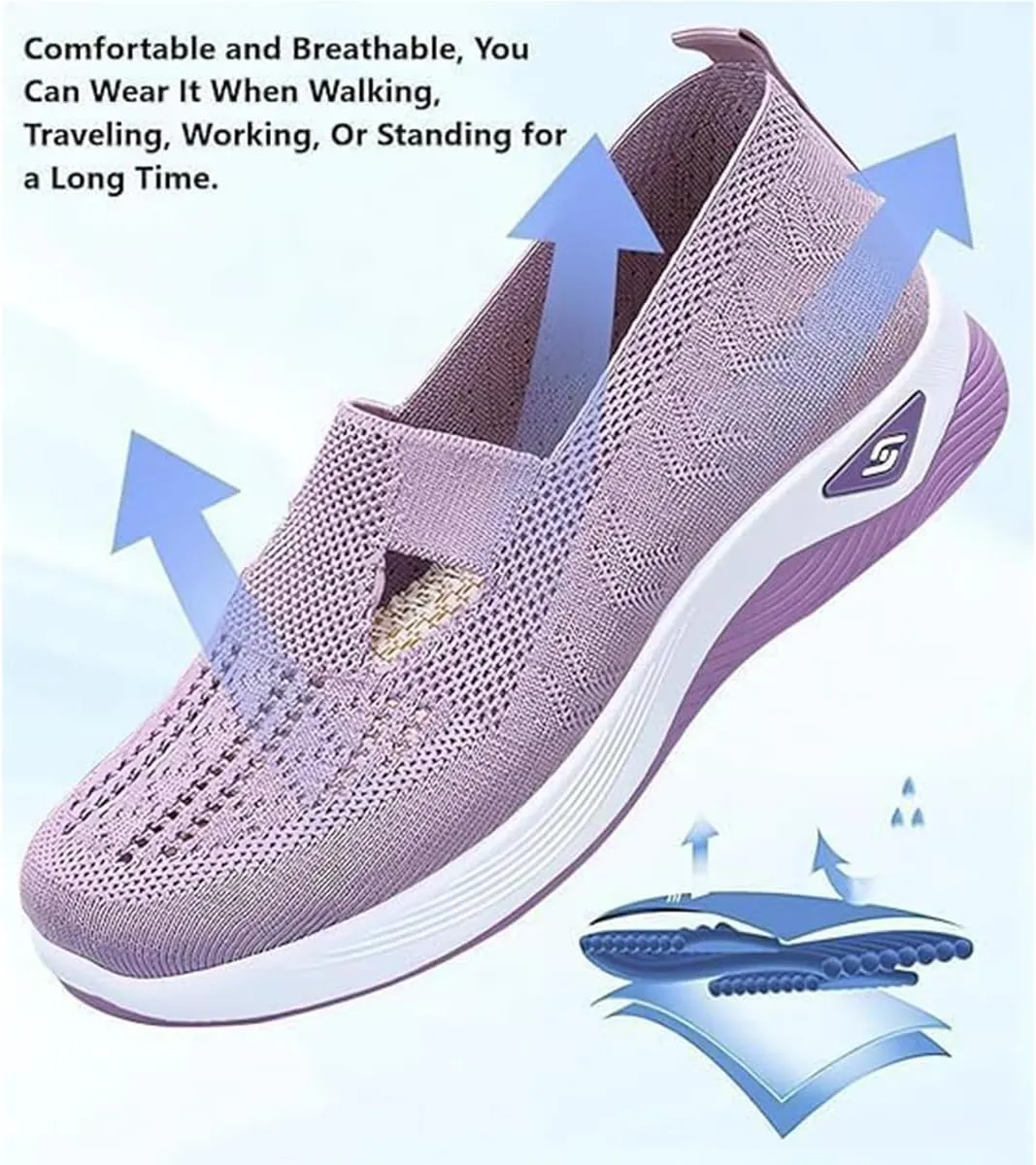 Lunashinex Knitted Sneakers, Orthopedic Women's Comfortable Breathable Knitted Sneakers, Lightweight Outdoor Slip-On Sneakers for Women