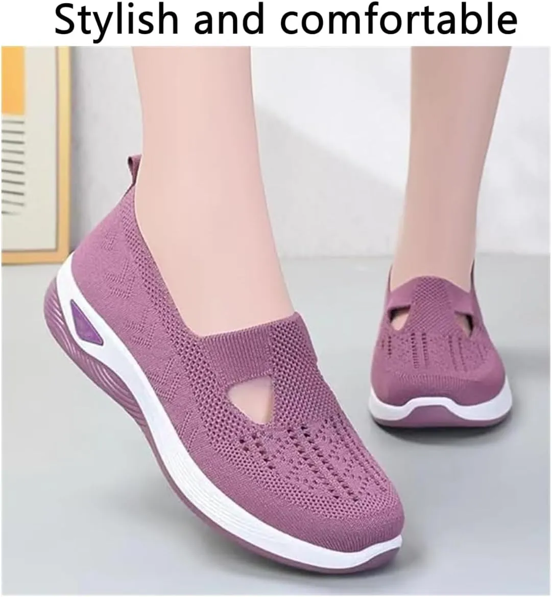 Lunashinex Knitted Sneakers, Orthopedic Women's Comfortable Breathable Knitted Sneakers, Lightweight Outdoor Slip-On Sneakers for Women