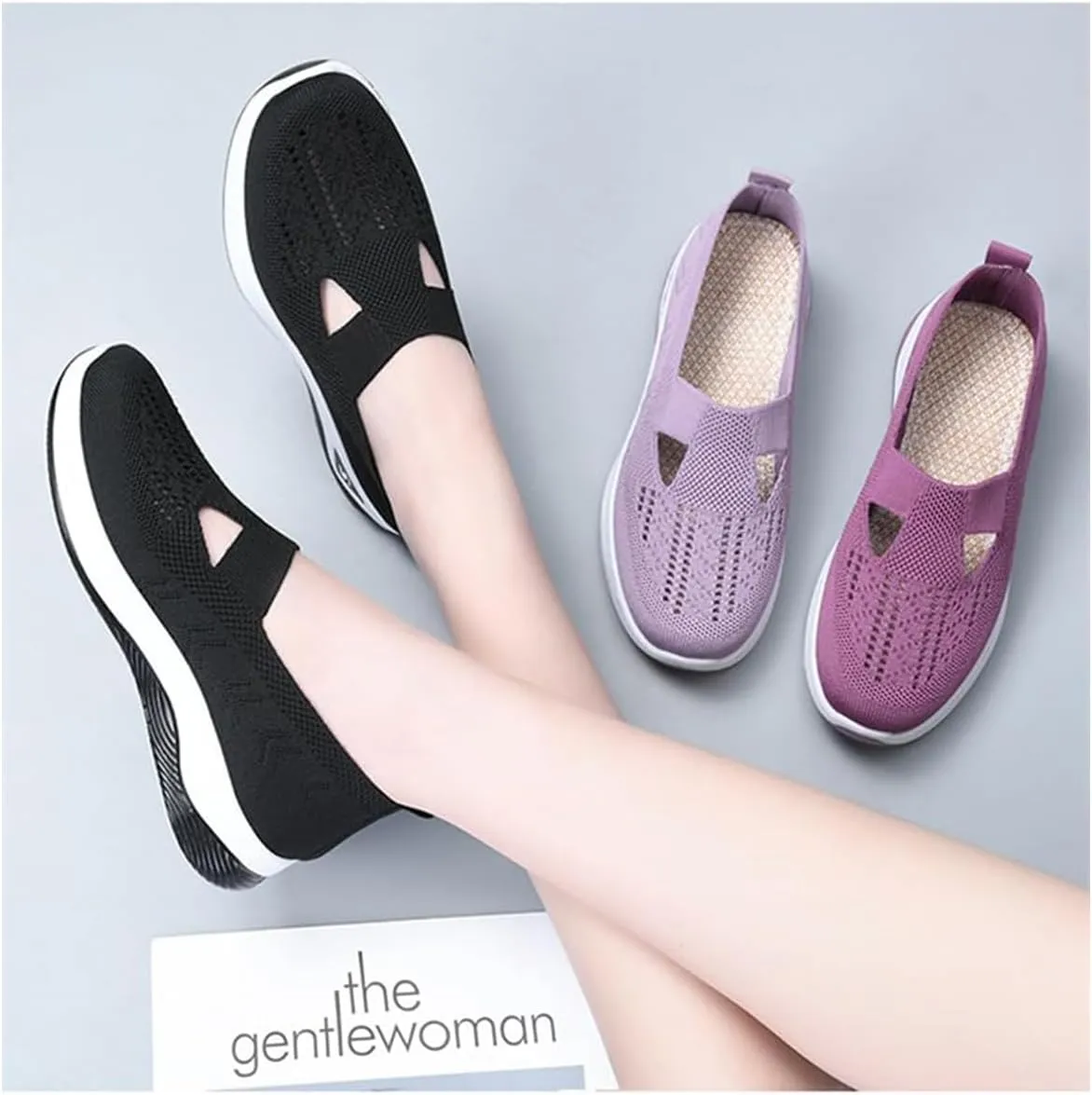 Lunashinex Knitted Sneakers, Orthopedic Women's Comfortable Breathable Knitted Sneakers, Lightweight Outdoor Slip-On Sneakers for Women