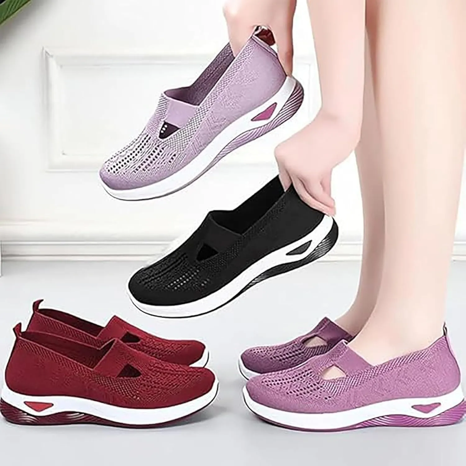 Lunashinex Knitted Sneakers.Women's Comfortable Breathable Knitted Sneakers, Cut-Out Orthopedic Slip-On Sneakers