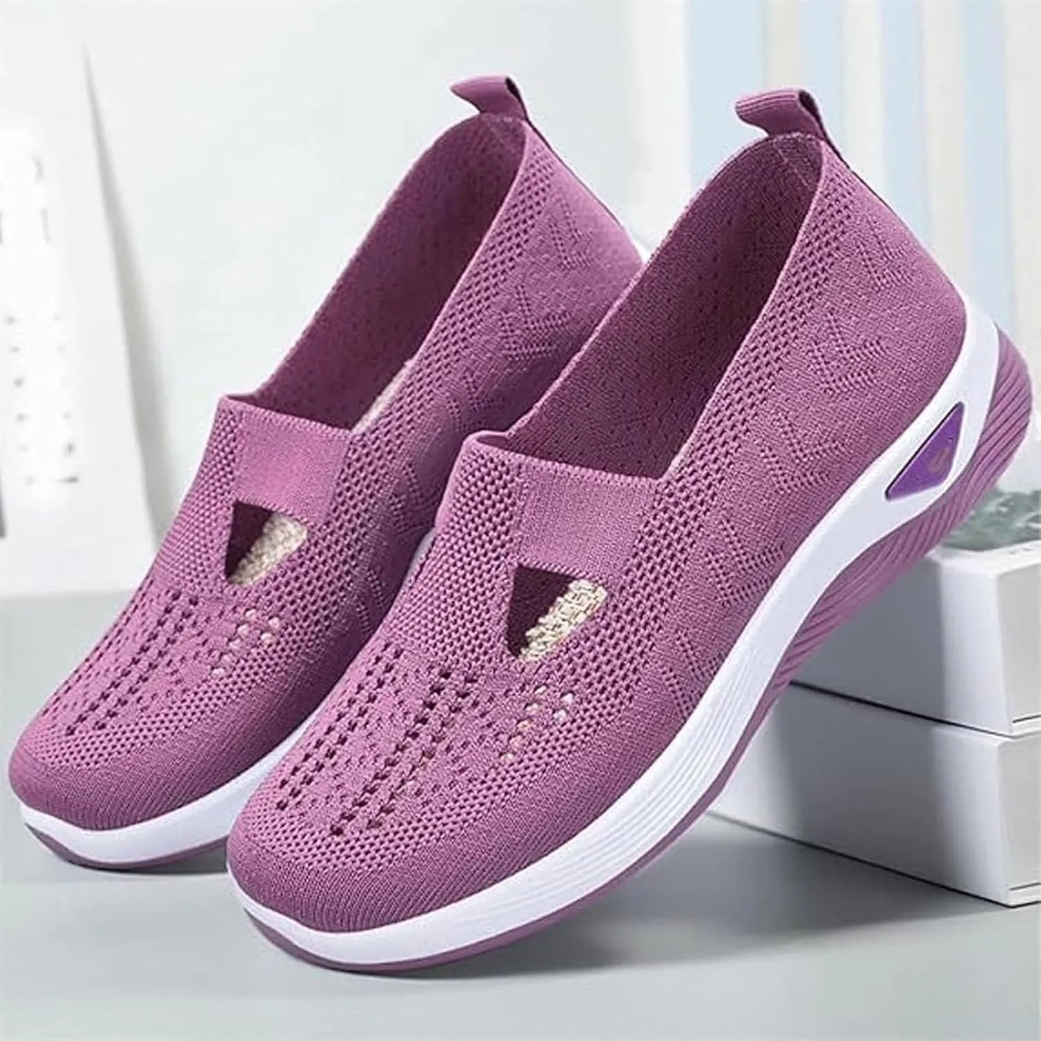 Lunashinex Knitted Sneakers.Women's Comfortable Breathable Knitted Sneakers, Cut-Out Orthopedic Slip-On Sneakers