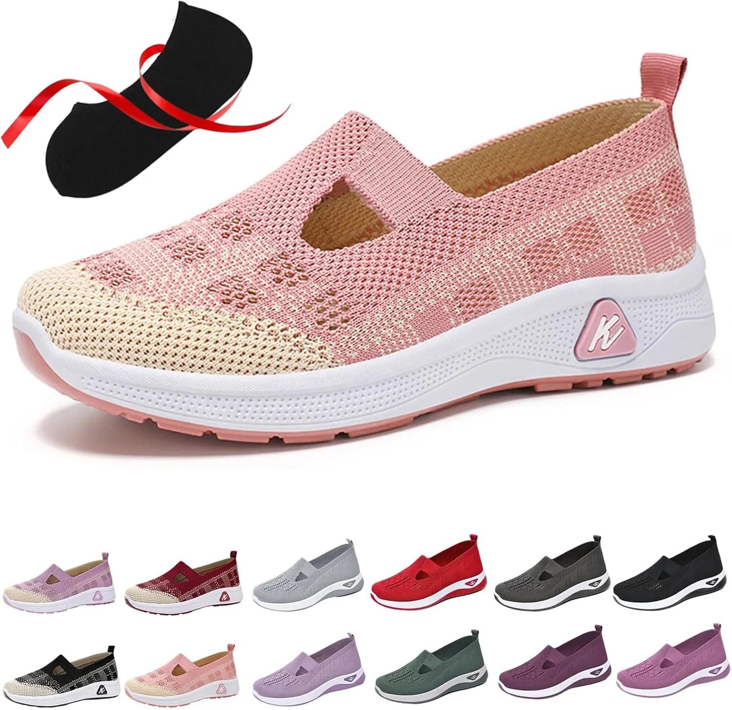 Lunashinex Knitted Sneakers,Women's Comfortable Breathable Knitted Sneakers,Zapatos Ortopdicos para Mujer,Lightweight Outdoor Casual Orthopedic Breathable Soft Slip On Flat Shoes