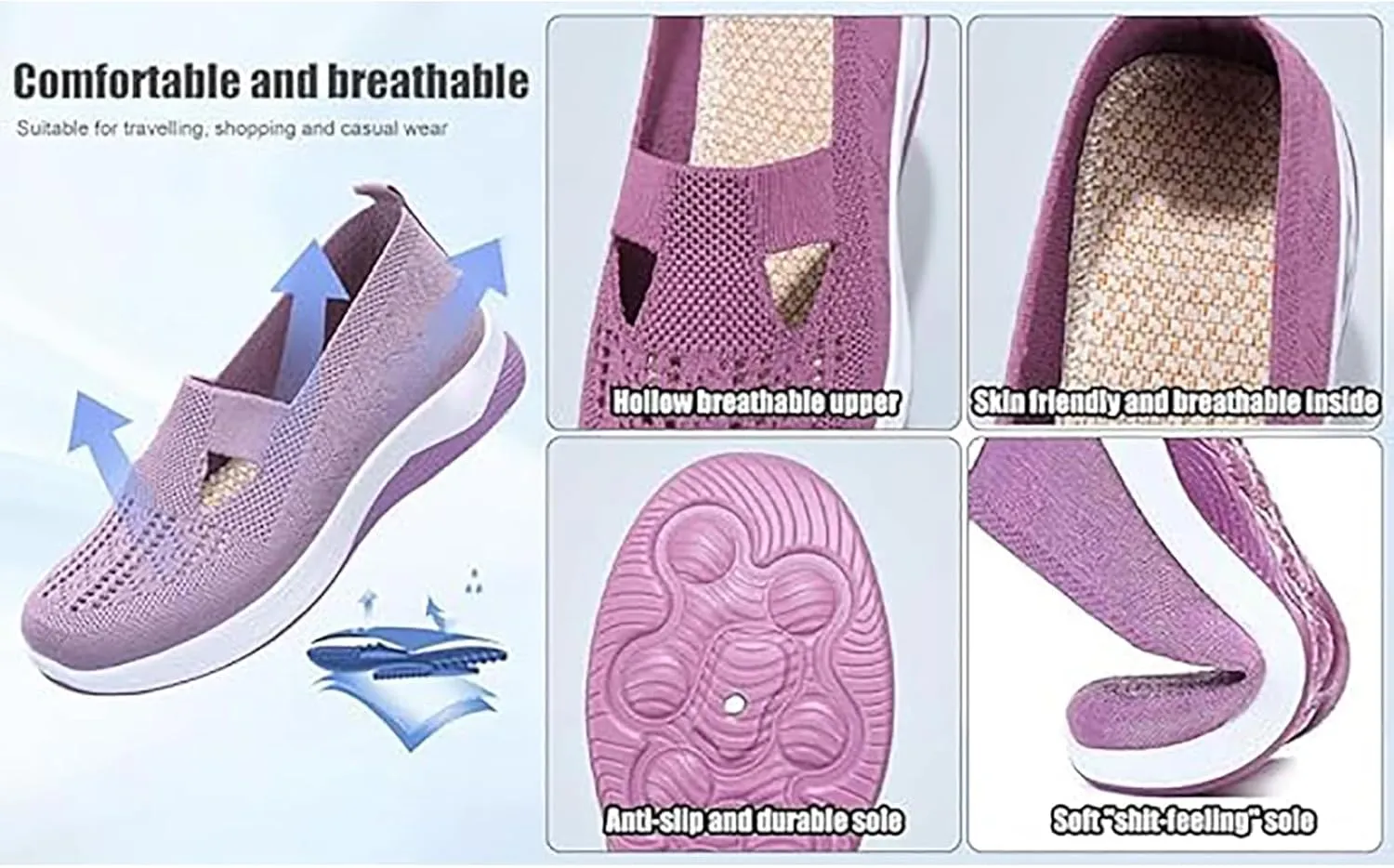 Lunashinex Knitted Sneakers,Women's Comfortable Breathable Knitted Sneakers,Zapatos Ortopdicos para Mujer,Lightweight Outdoor Casual Orthopedic Breathable Soft Slip On Flat Shoes