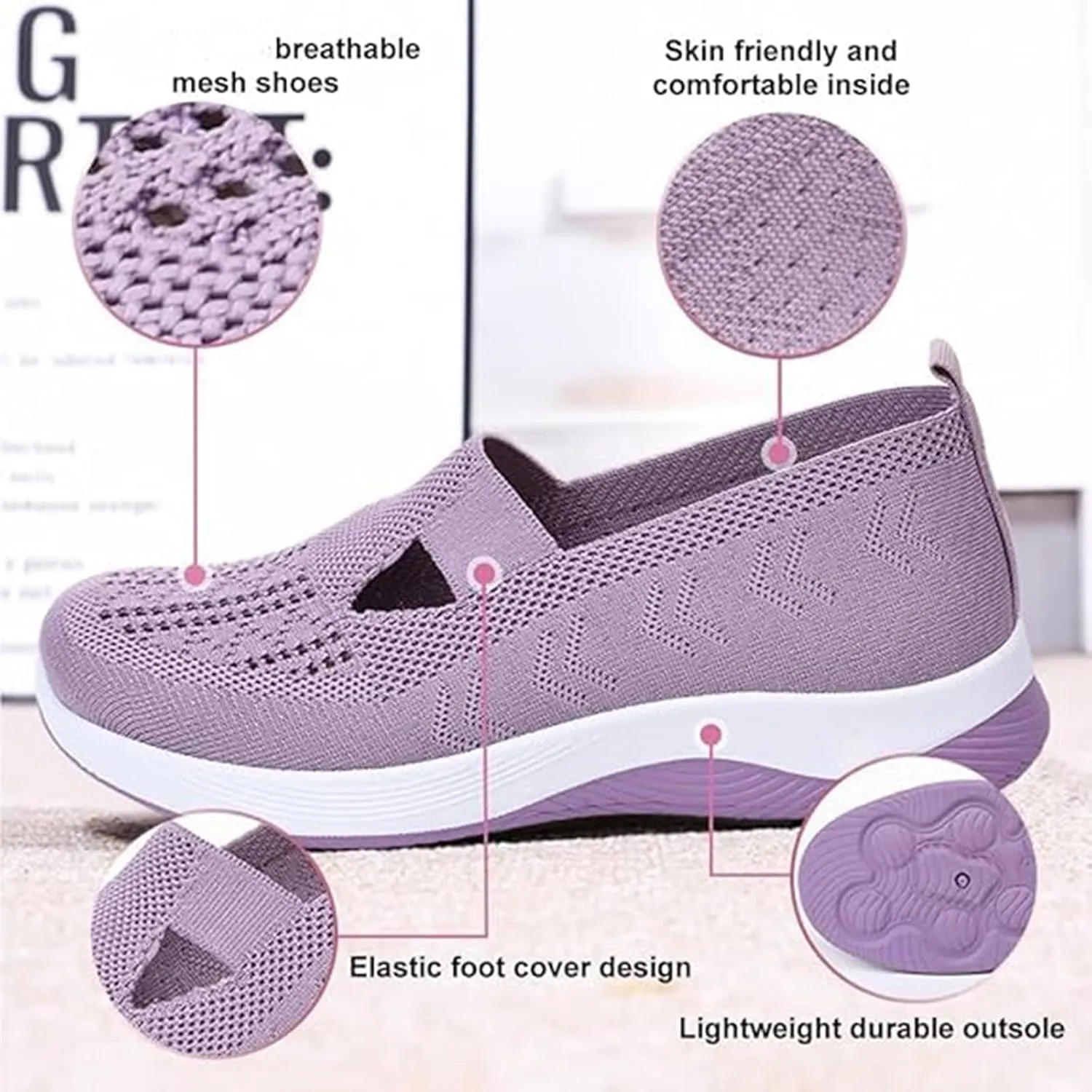 Lunashinex Knitted Sneakers,Women's Comfortable Breathable Knitted Sneakers,Zapatos Ortopdicos para Mujer,Lightweight Outdoor Casual Orthopedic Breathable Soft Slip On Flat Shoes