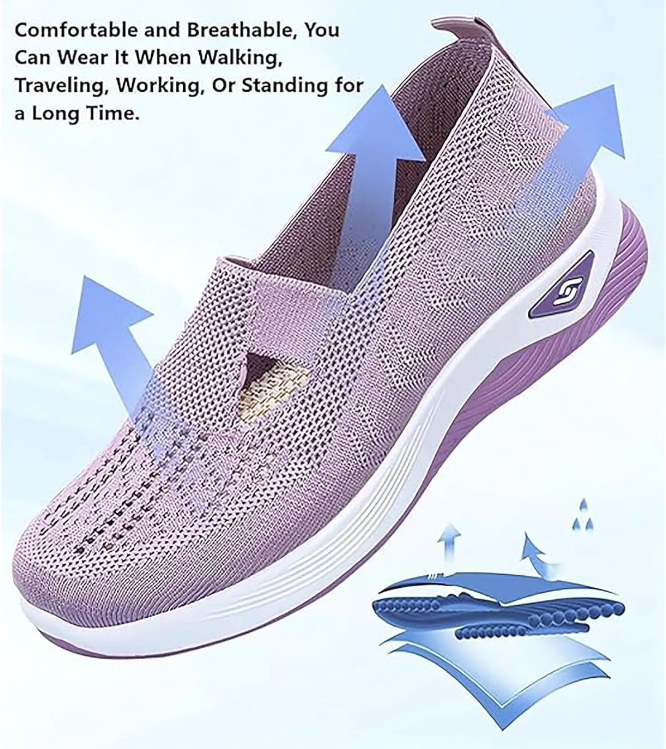 Lunashinex Knitted Sneakers,Women's Comfortable Breathable Knitted Sneakers,Zapatos Ortopdicos para Mujer,Lightweight Outdoor Casual Orthopedic Breathable Soft Slip On Flat Shoes