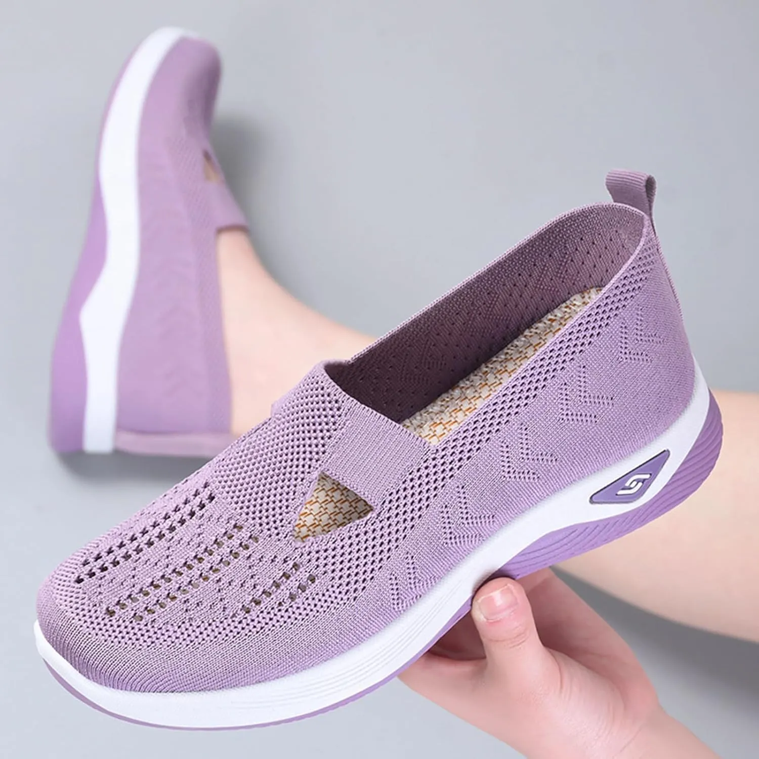 Lunashinex Knitted Sneakers,Women's Comfortable Breathable Knitted Sneakers,Zapatos Ortopdicos para Mujer,Lightweight Outdoor Casual Orthopedic Breathable Soft Slip On Flat Shoes