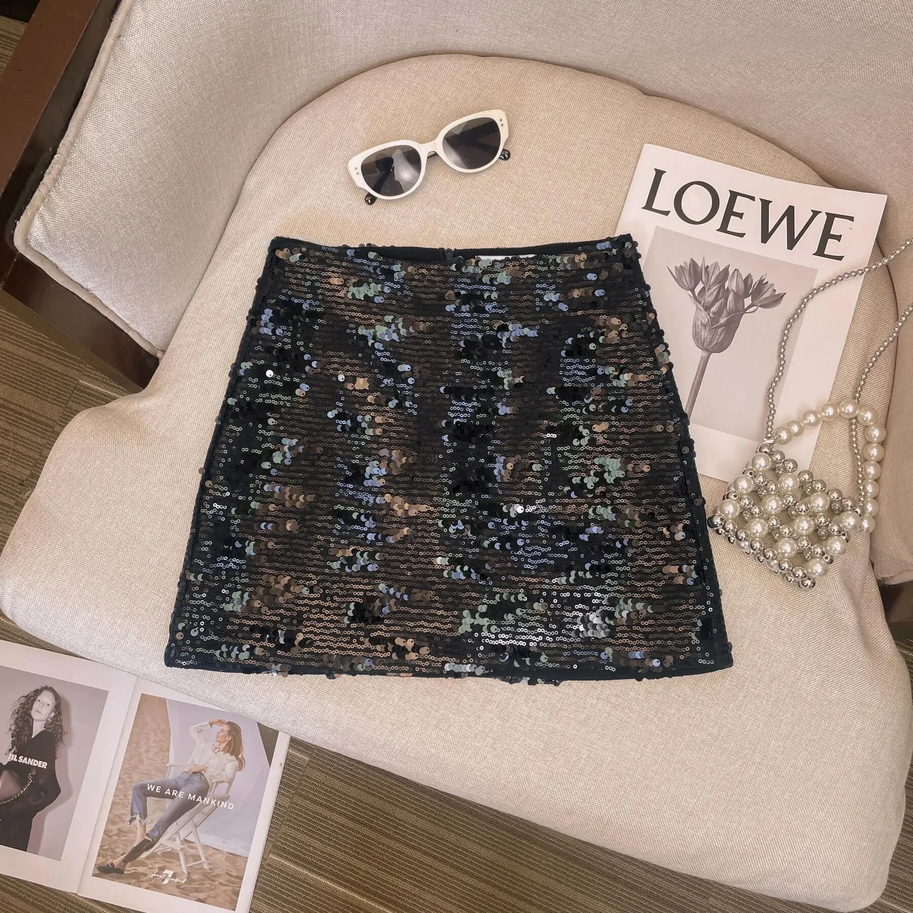 LVSANW A-line Sequin Skirt High Waist Sexy Faldas Mujer Moda 2024 Y2k  Short Black s Harajuku Casual