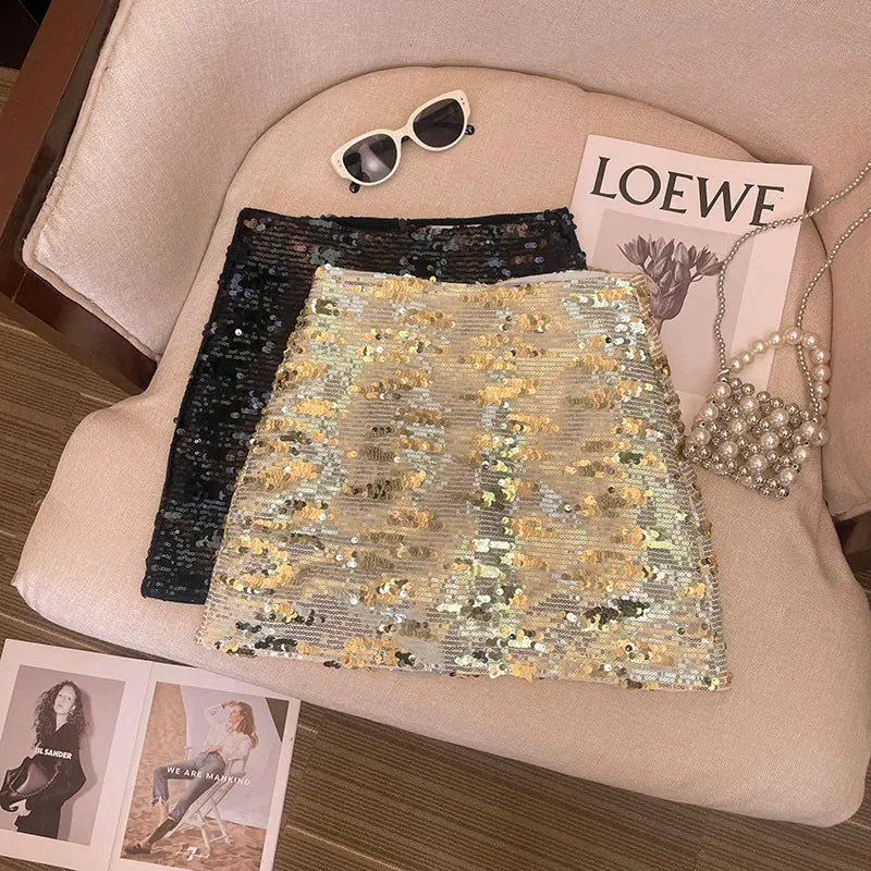 LVSANW A-line Sequin Skirt High Waist Sexy Faldas Mujer Moda 2024 Y2k  Short Black s Harajuku Casual
