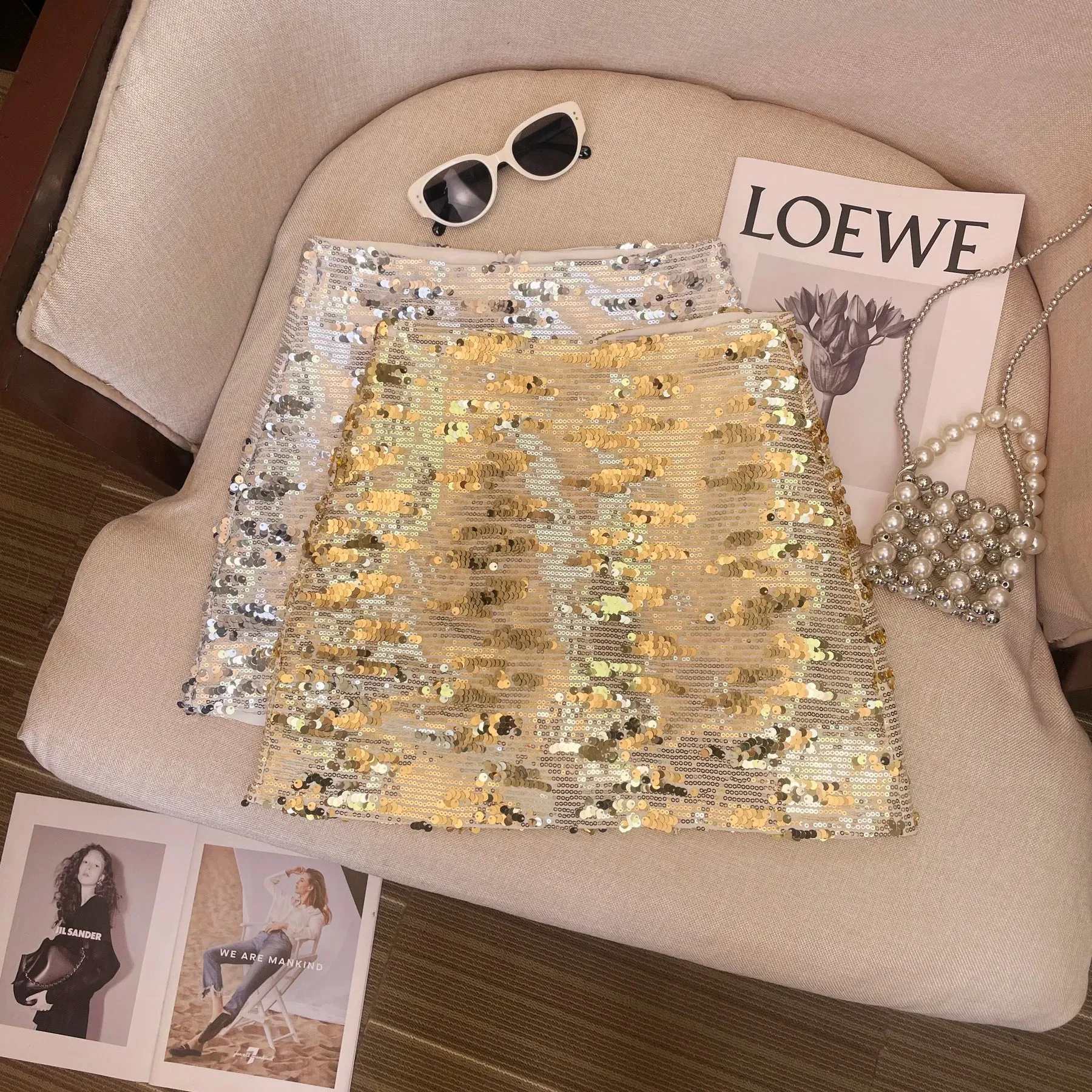 LVSANW A-line Sequin Skirt High Waist Sexy Faldas Mujer Moda 2024 Y2k  Short Black s Harajuku Casual