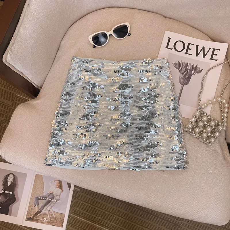 LVSANW A-line Sequin Skirt High Waist Sexy Faldas Mujer Moda 2024 Y2k  Short Black s Harajuku Casual