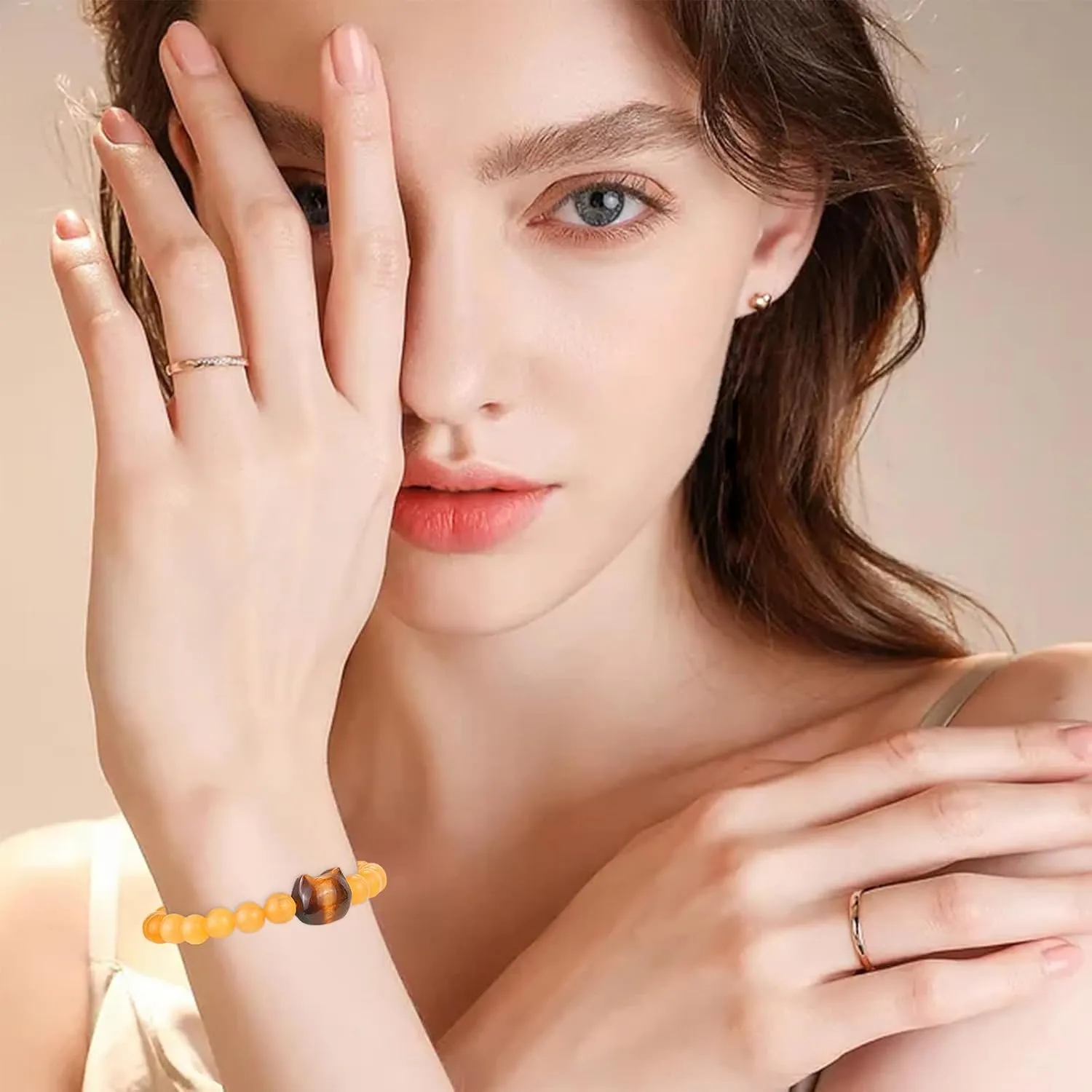 MAIBAOTA Cat Bracelet, Cat Jewelry Gifts for Women Men, 8 mm Crystal Bracelet for Good Luck, Money Attraction, Natural Stone Beaded Bracelet, Cat Gifts for Cat Lovers
