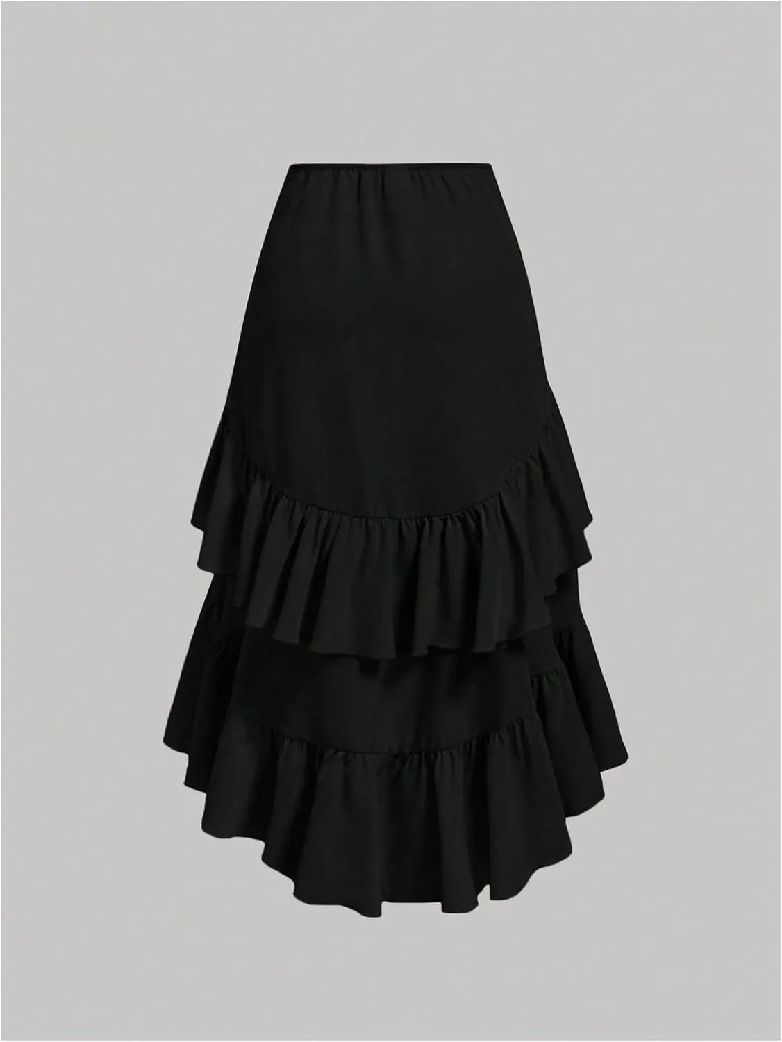 MakeMeChic Women's Ruched Ruffle Hem Tiered High Low Asymmetrical Drawstring Maxi Long Skirts