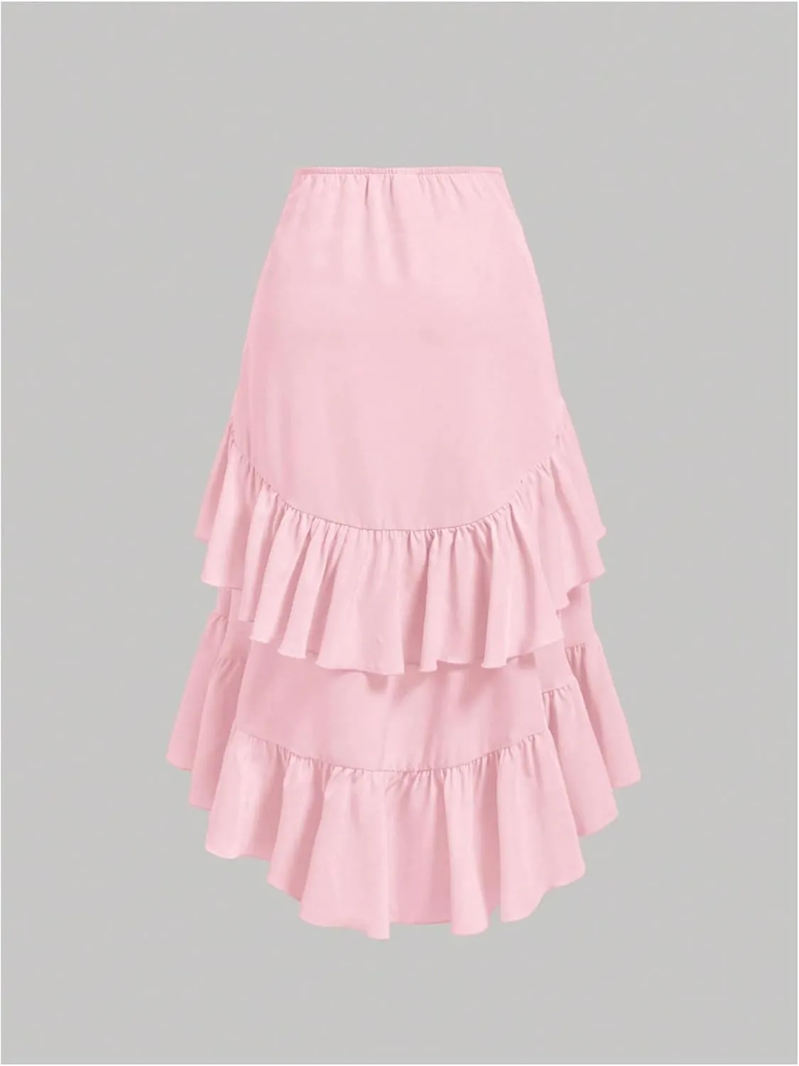 MakeMeChic Women's Ruched Ruffle Hem Tiered High Low Asymmetrical Drawstring Maxi Long Skirts