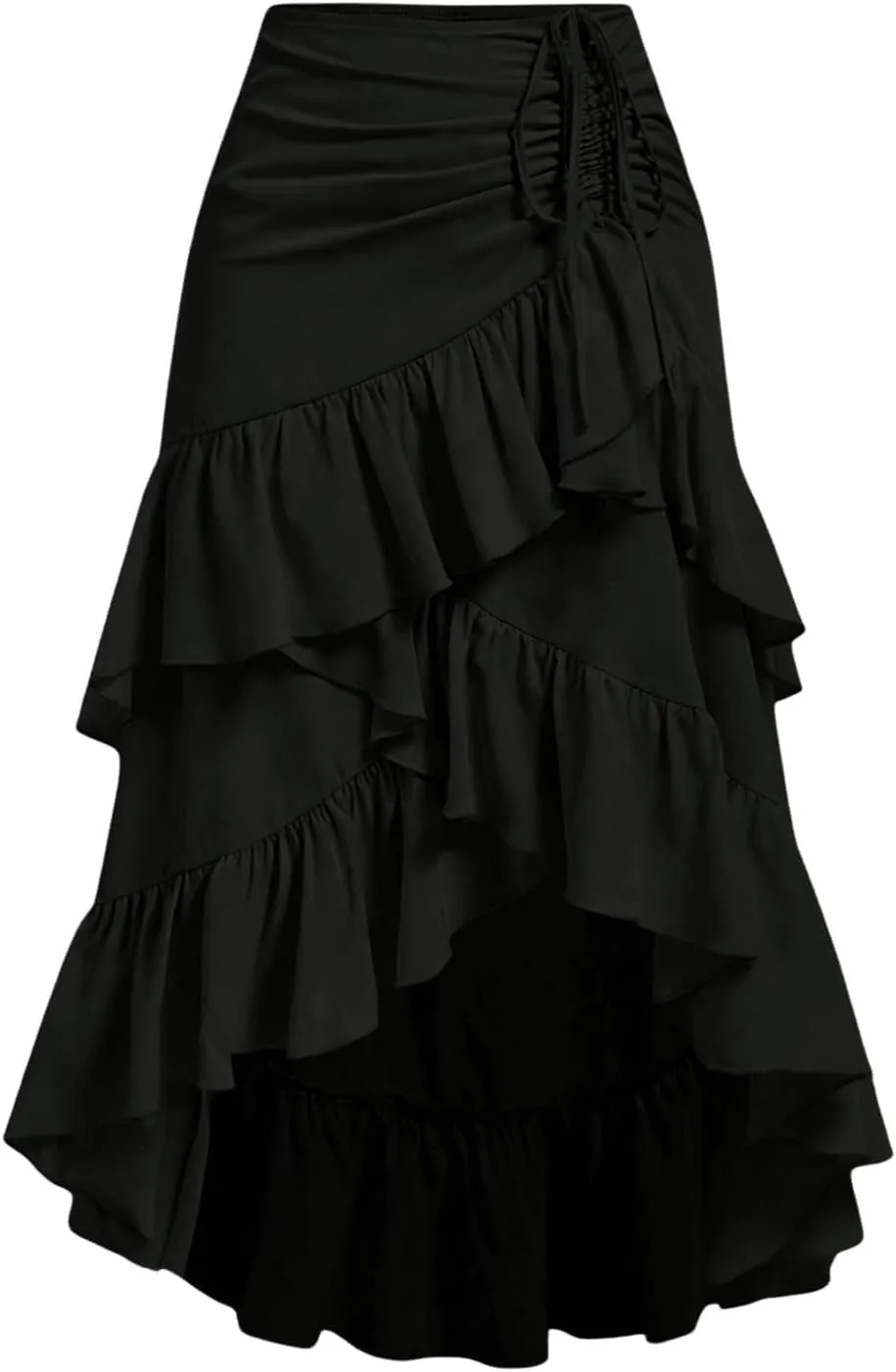 MakeMeChic Women's Ruched Ruffle Hem Tiered High Low Asymmetrical Drawstring Maxi Long Skirts