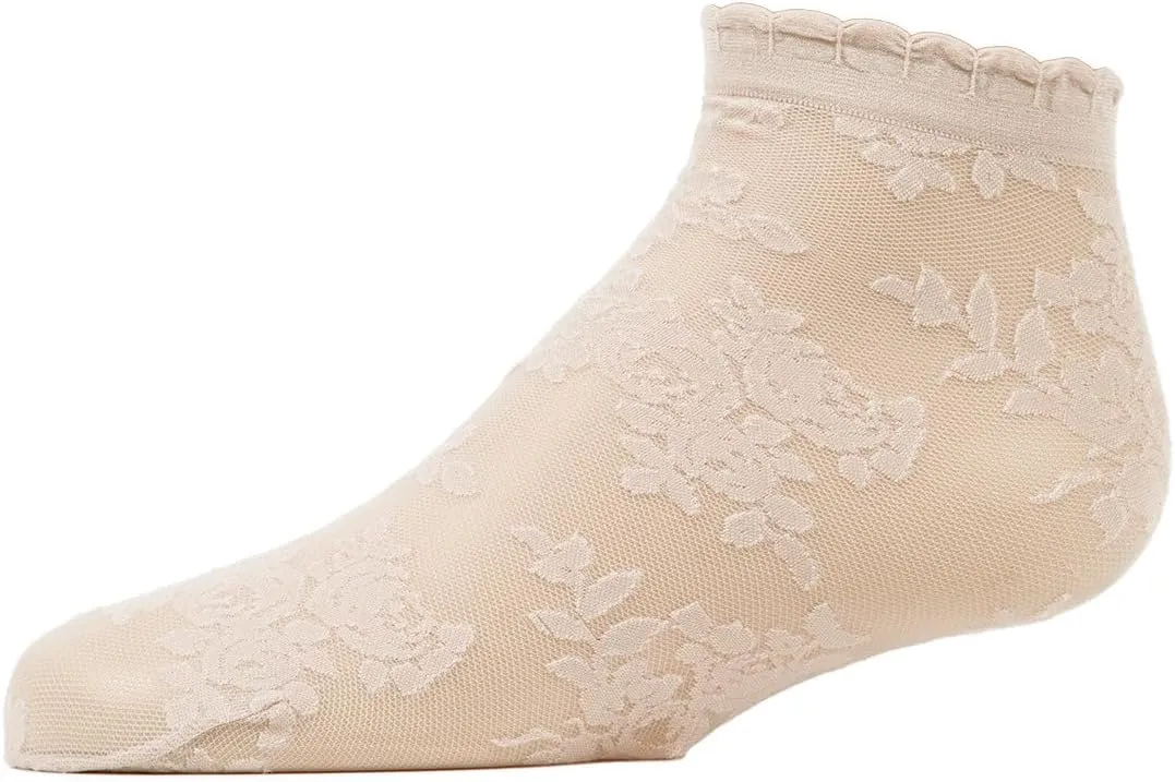 MeMoi Botanic Sheer Girls Floral Embroidered Anklet Socks