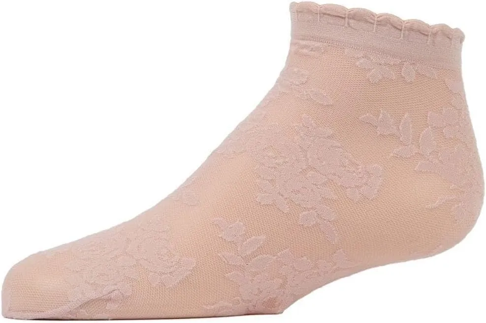 MeMoi Botanic Sheer Girls Floral Embroidered Anklet Socks