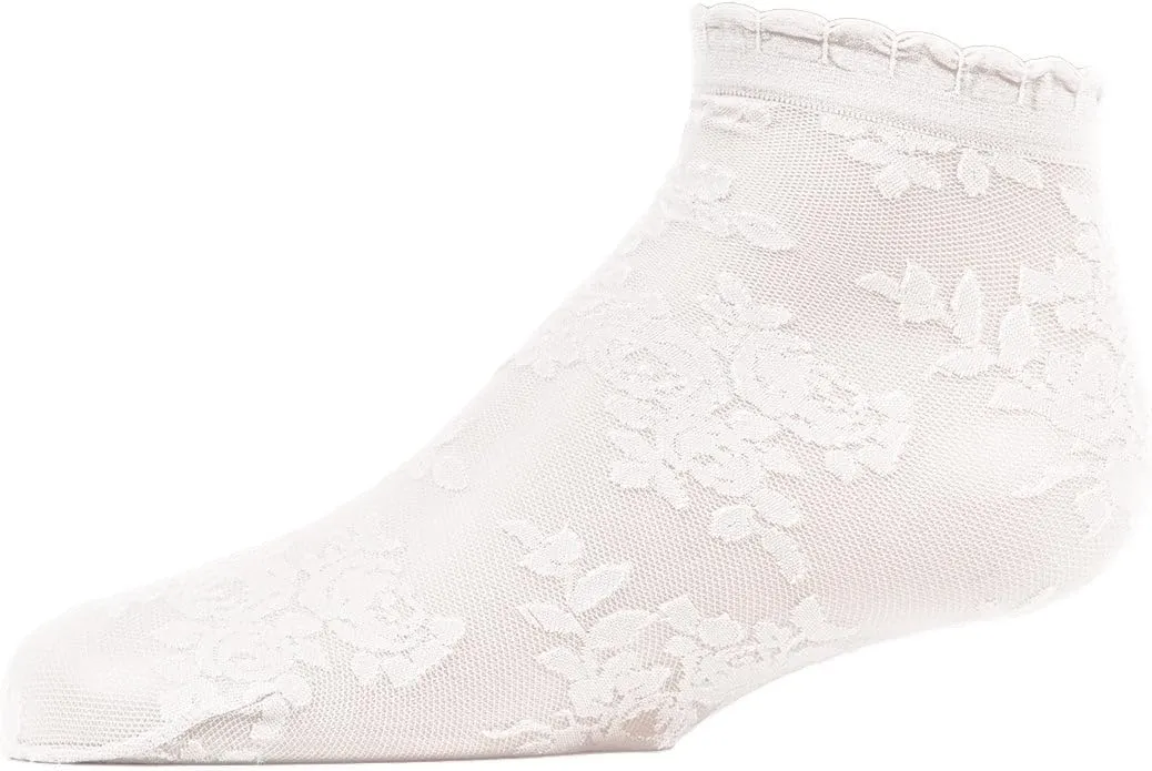 MeMoi Botanic Sheer Girls Floral Embroidered Anklet Socks