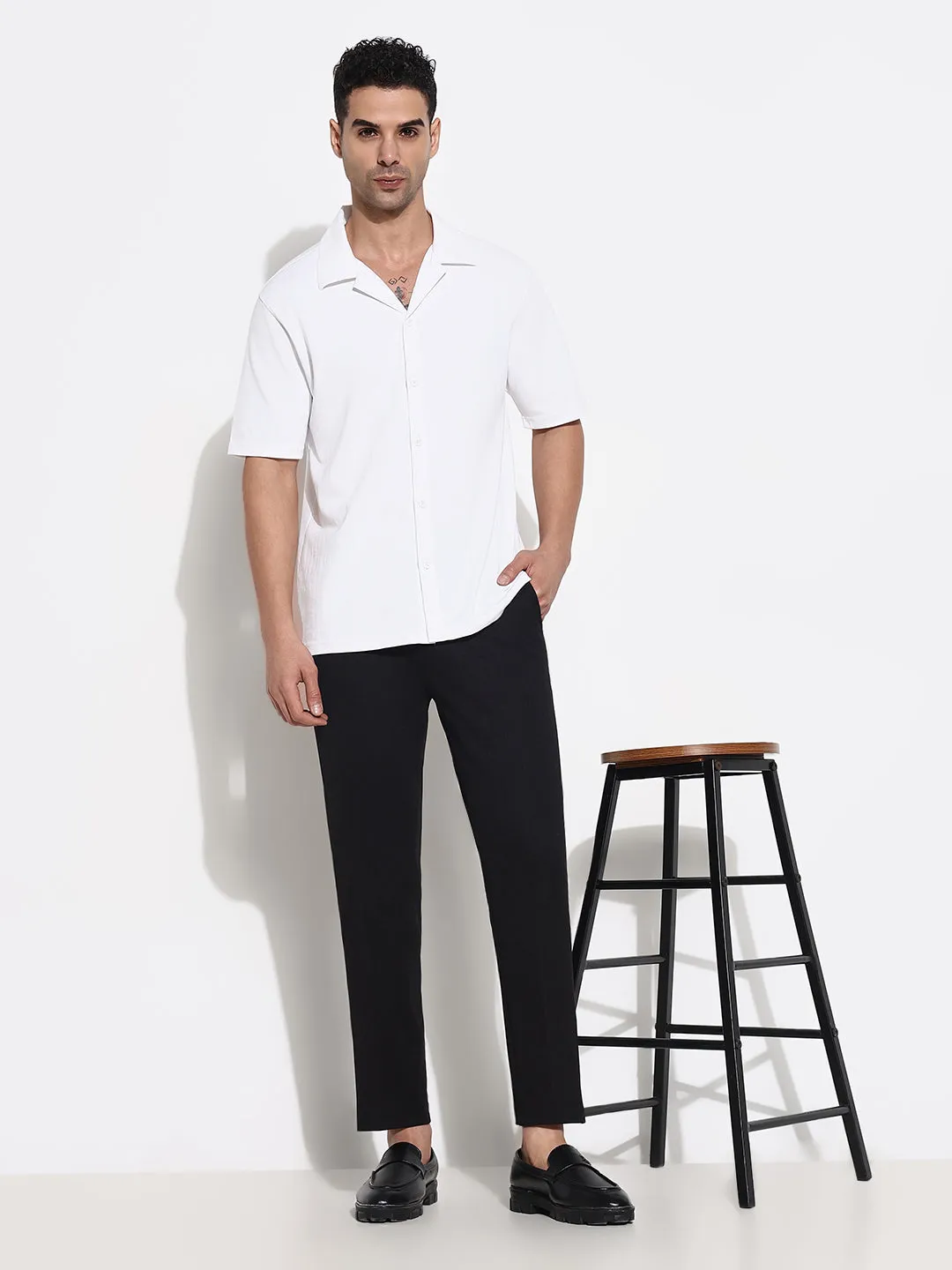 Men Black Solid Slim Fit Formal Trousers