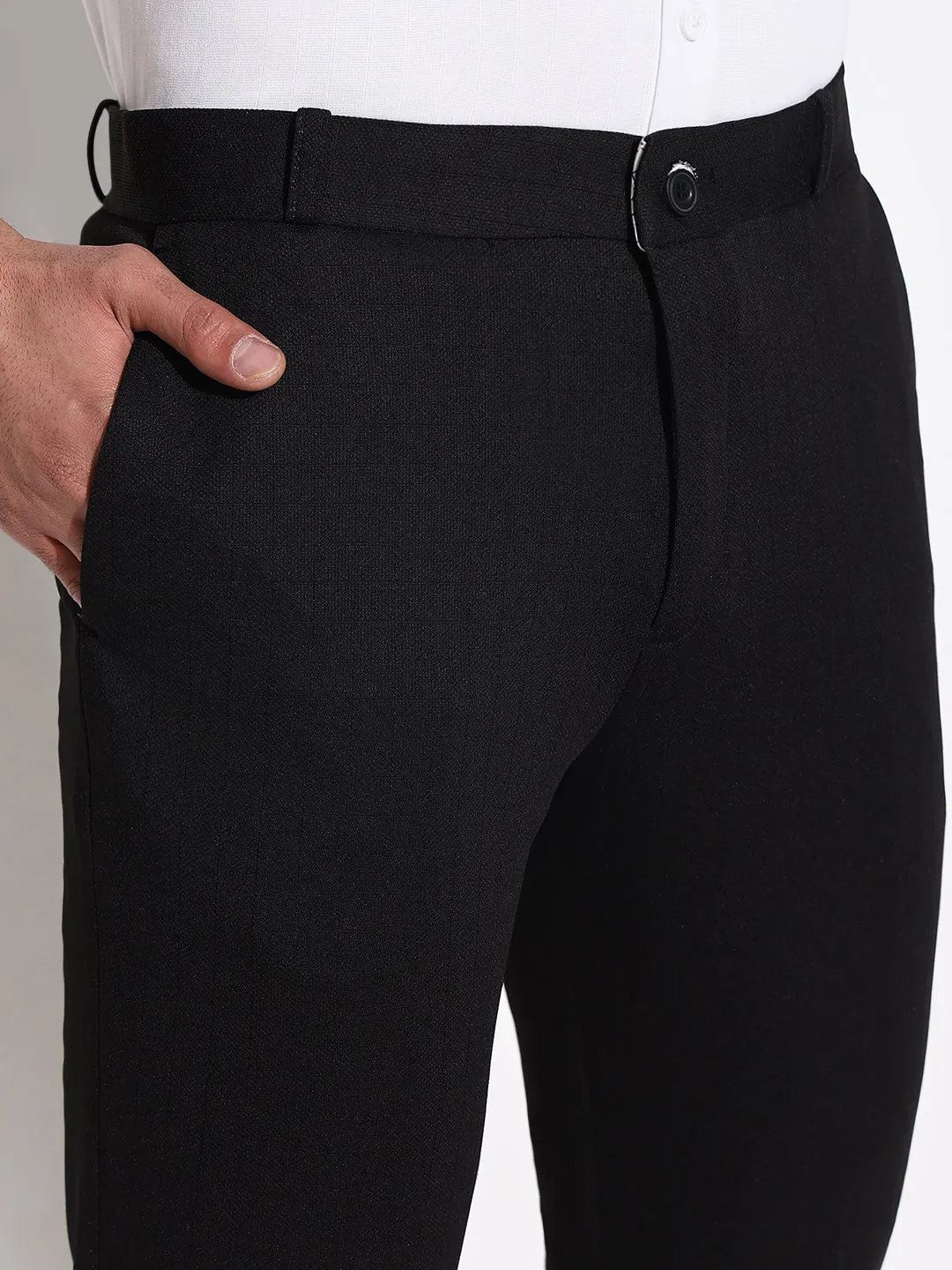 Men Black Solid Slim Fit Formal Trousers