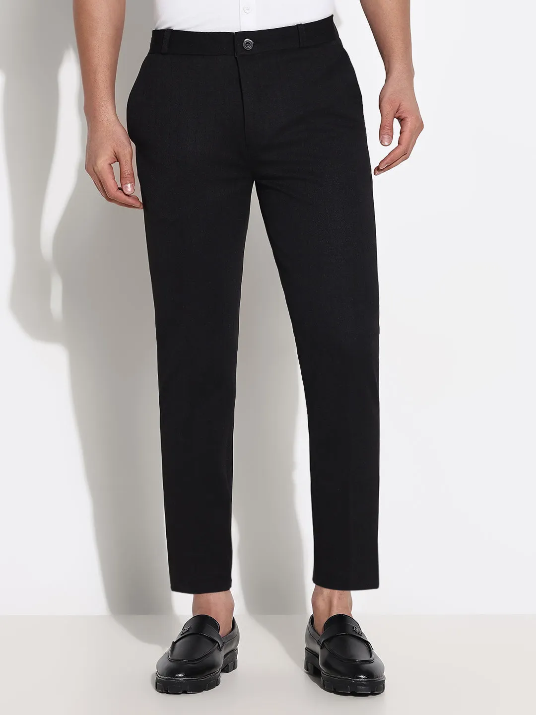 Men Black Solid Slim Fit Formal Trousers