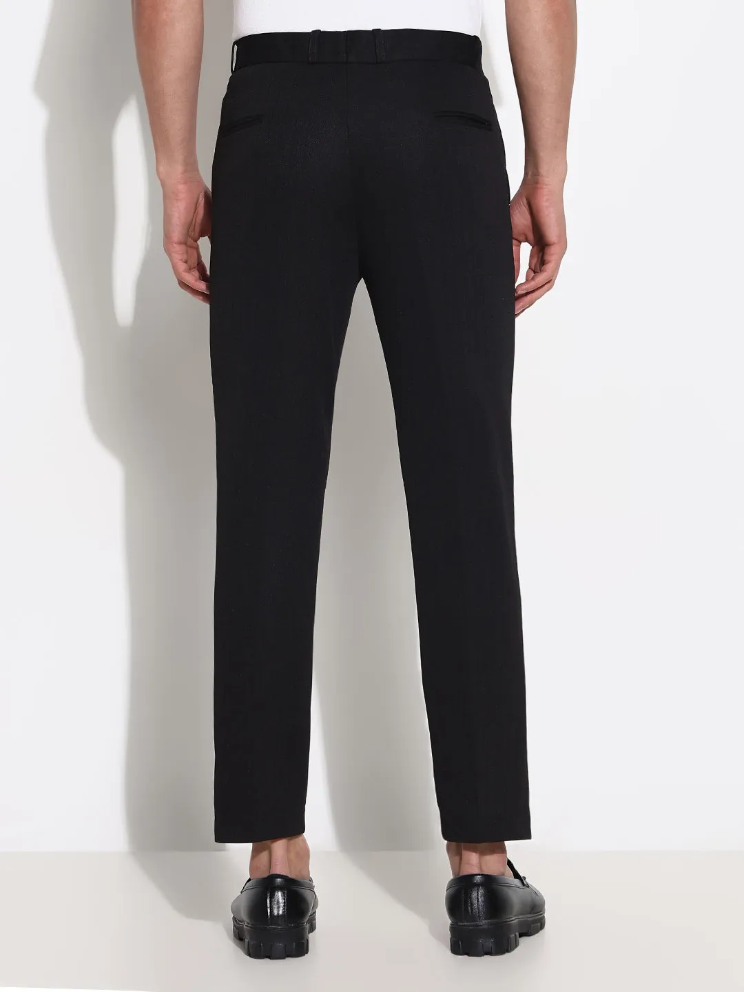 Men Black Solid Slim Fit Formal Trousers