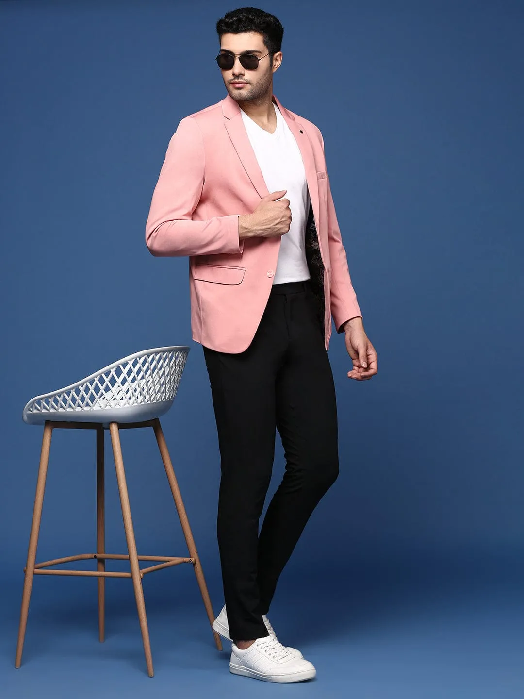 Men Pink Slim Fit Single Breasted Blazer